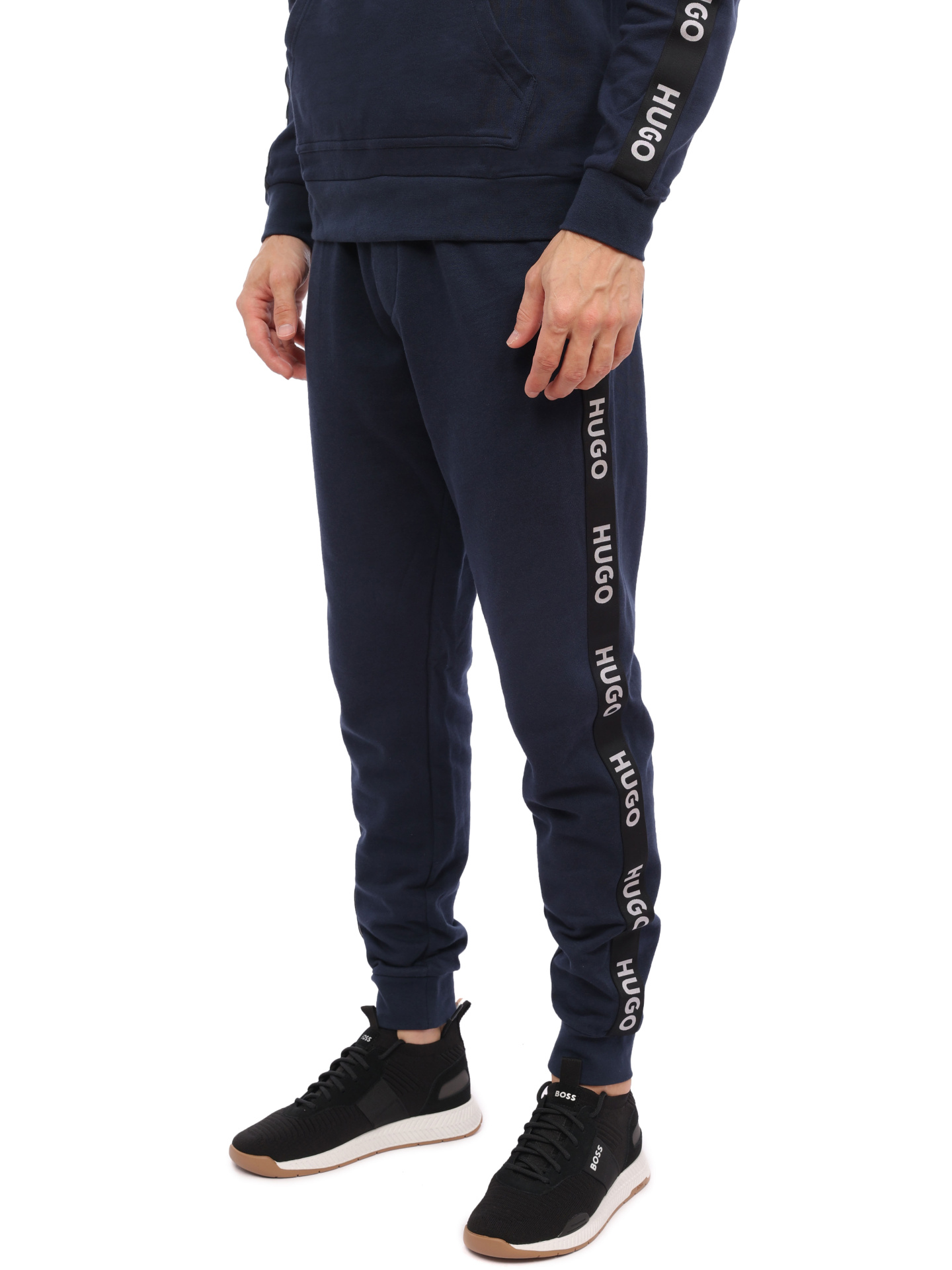 Брюки темно-синие хлопковые зауженные со вставками по бокам — купить в интернет-магазине Verdistore