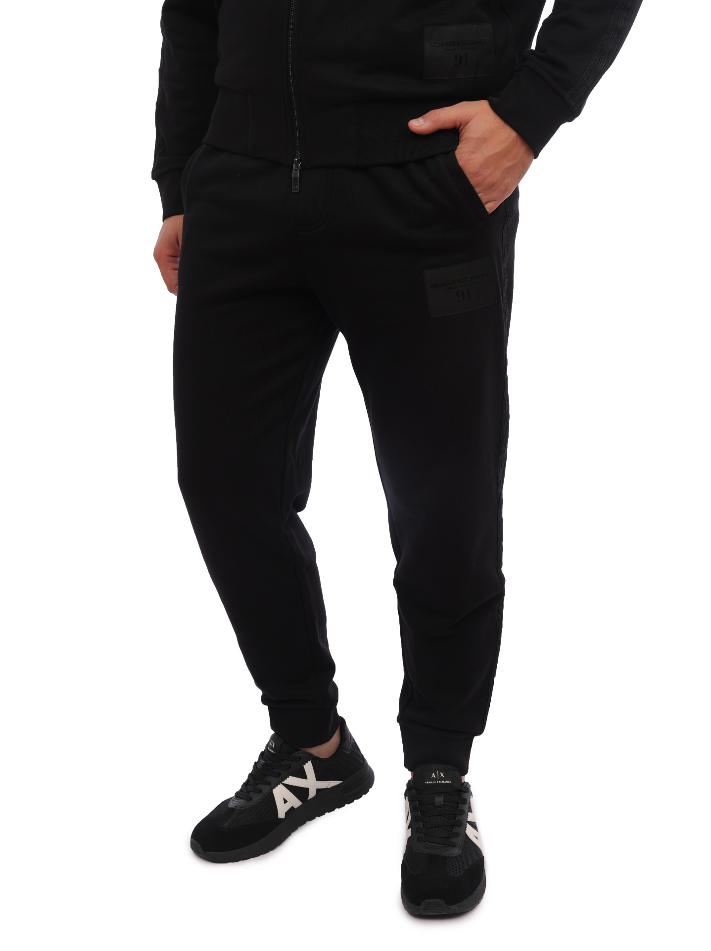 Брюки спортивные Armani Exchange 6RZPLM ZJ4XZ 1200 черные мужские из хлопка — купить в интернет-магазине Verdistore