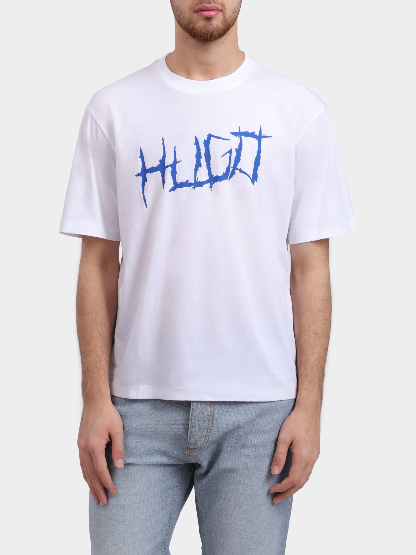 Футболка HUGO BLUE Namerix 10258299 01 50554350 110 белая мужская с крупным логотипом — купить в интернет-магазине Verdistore