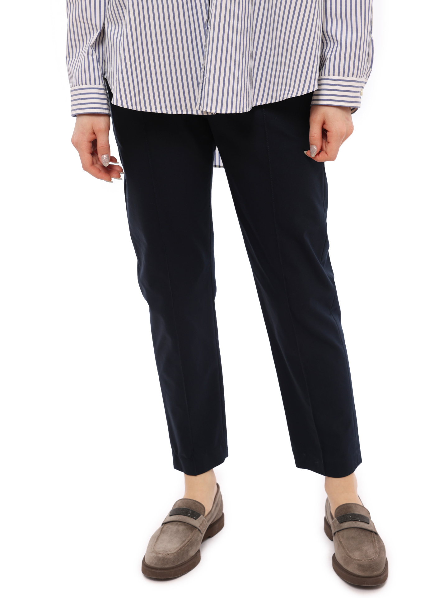 Брюки Brunello Cucinelli M0F70P6548 темно-синие женские — купить в интернет-магазине Verdistore