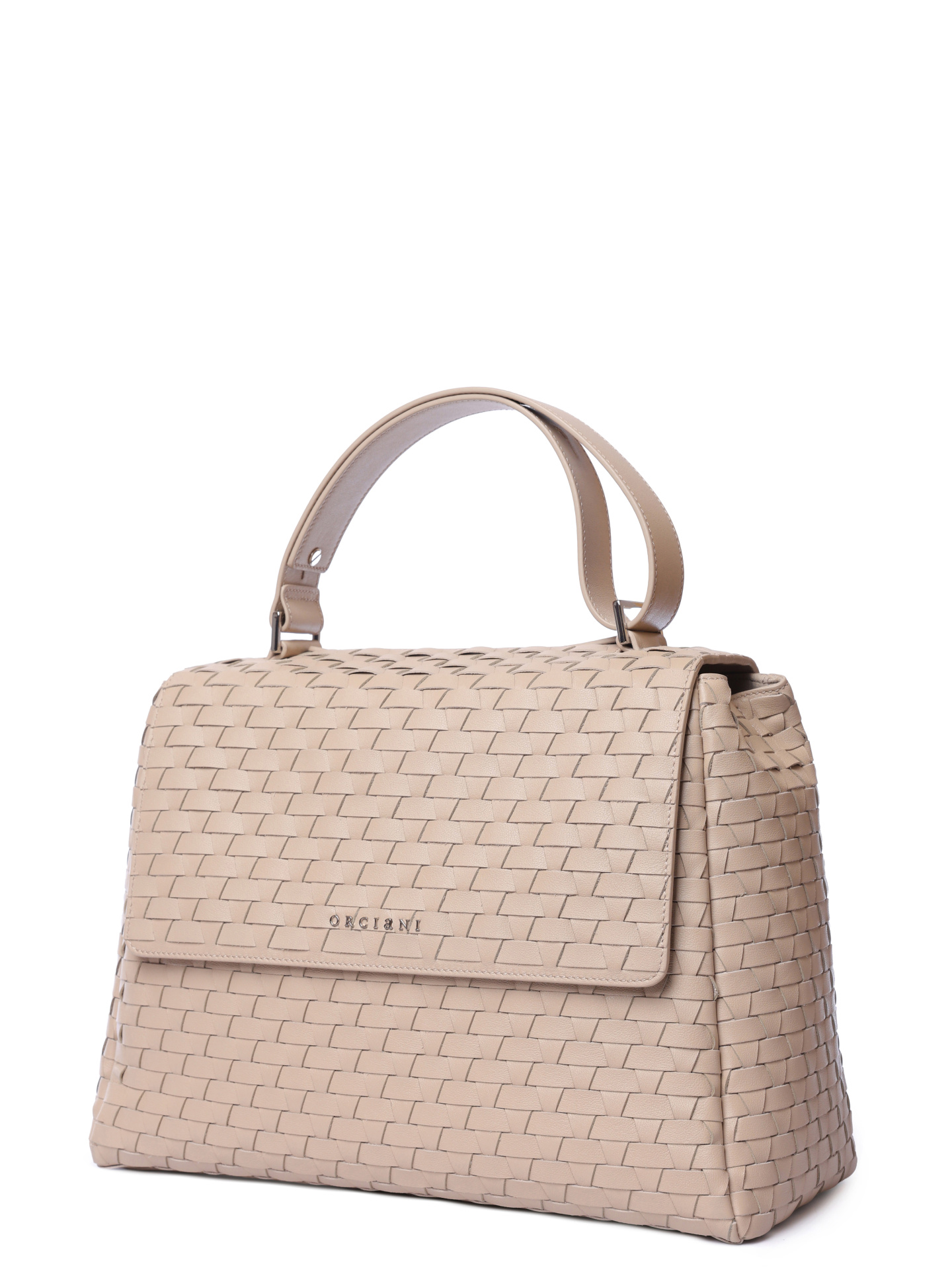 Сумка BT2006 Sveva M nappa woven avorio светло-бежевая из телячьей фактурной кожи — купить в интернет-магазине Verdistore