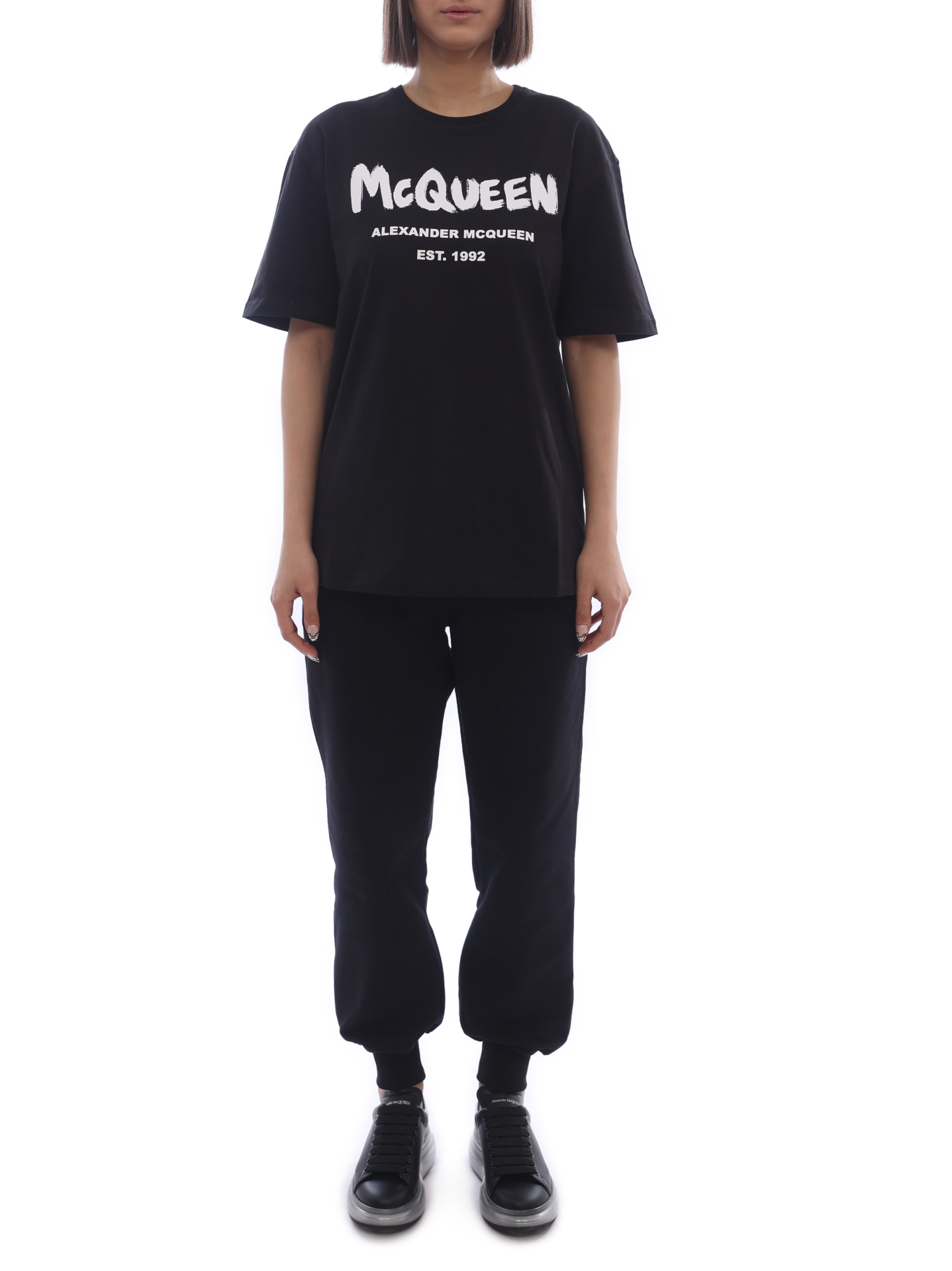 Брюки Alexander McQueen 658545-QZAD5-0520 черные женские — купить в интернет-магазине Verdistore