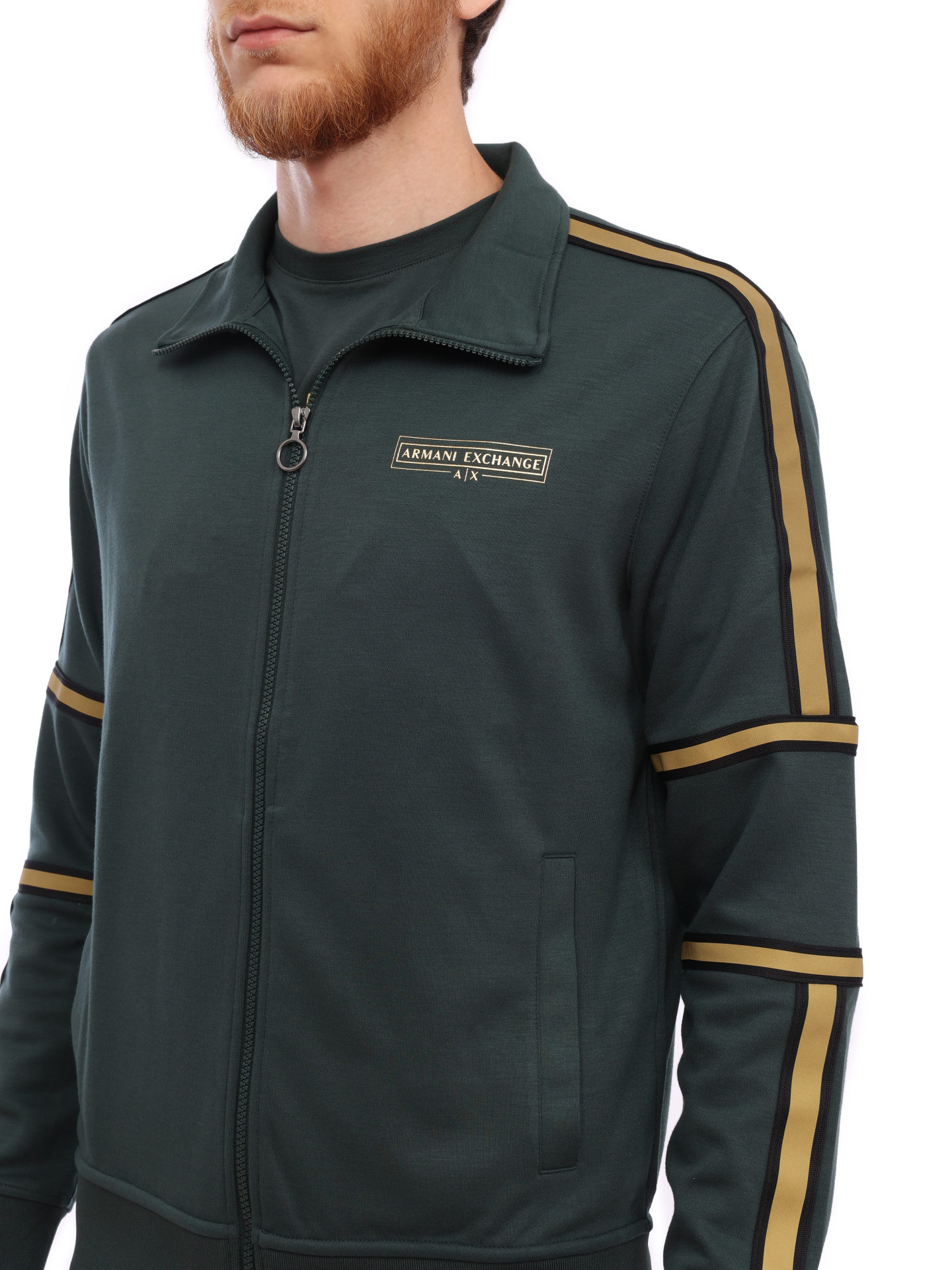 Мастерка Armani Exchange 3RZMRA Z9N1Z 0899 темно-зеленая мужская с контрастными полосами — купить в интернет-магазине Verdistore