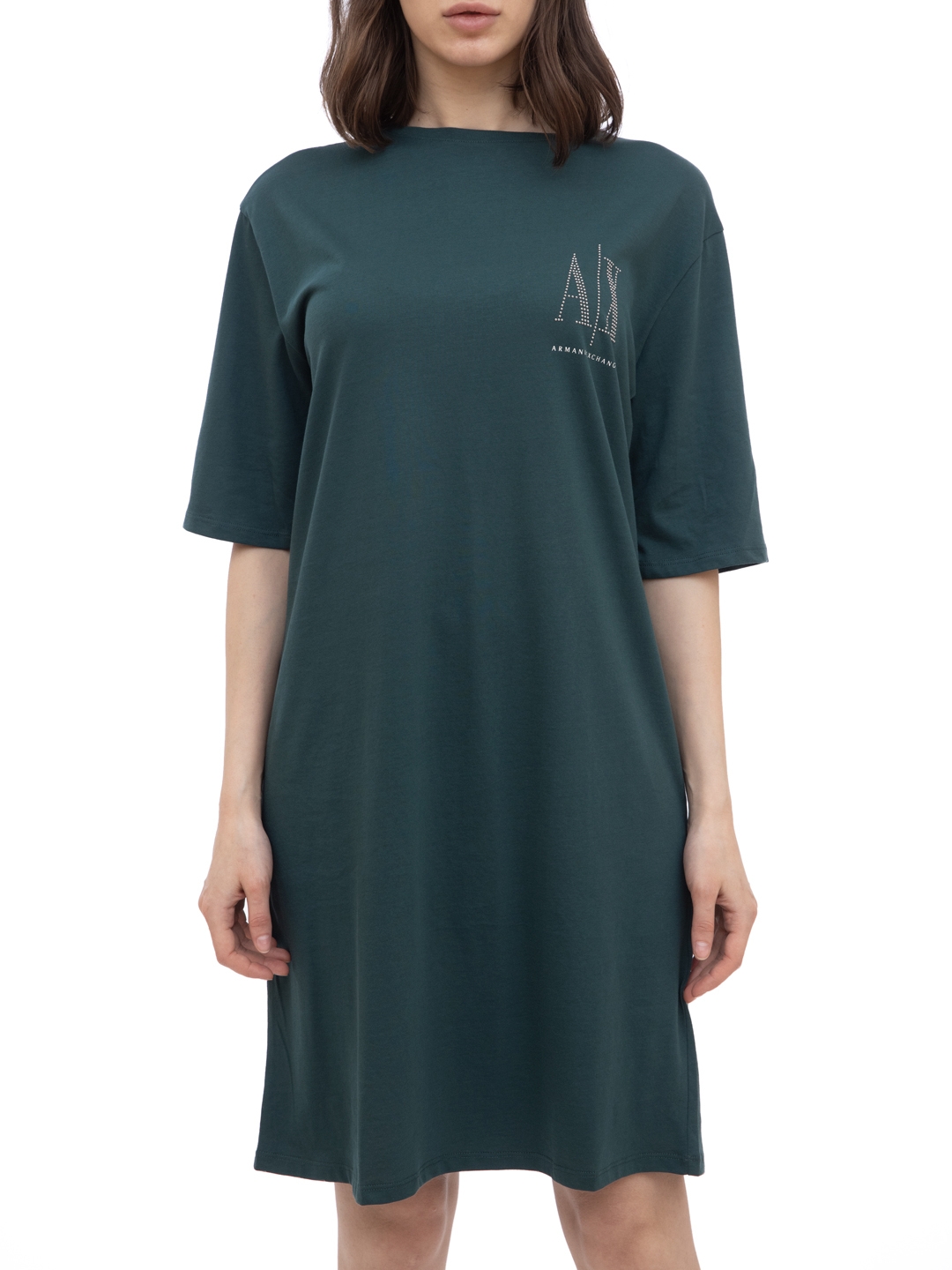 Платье Armani Exchange 8NYADX зеленое женское из хлопка — купить в интернет-магазине Verdistore