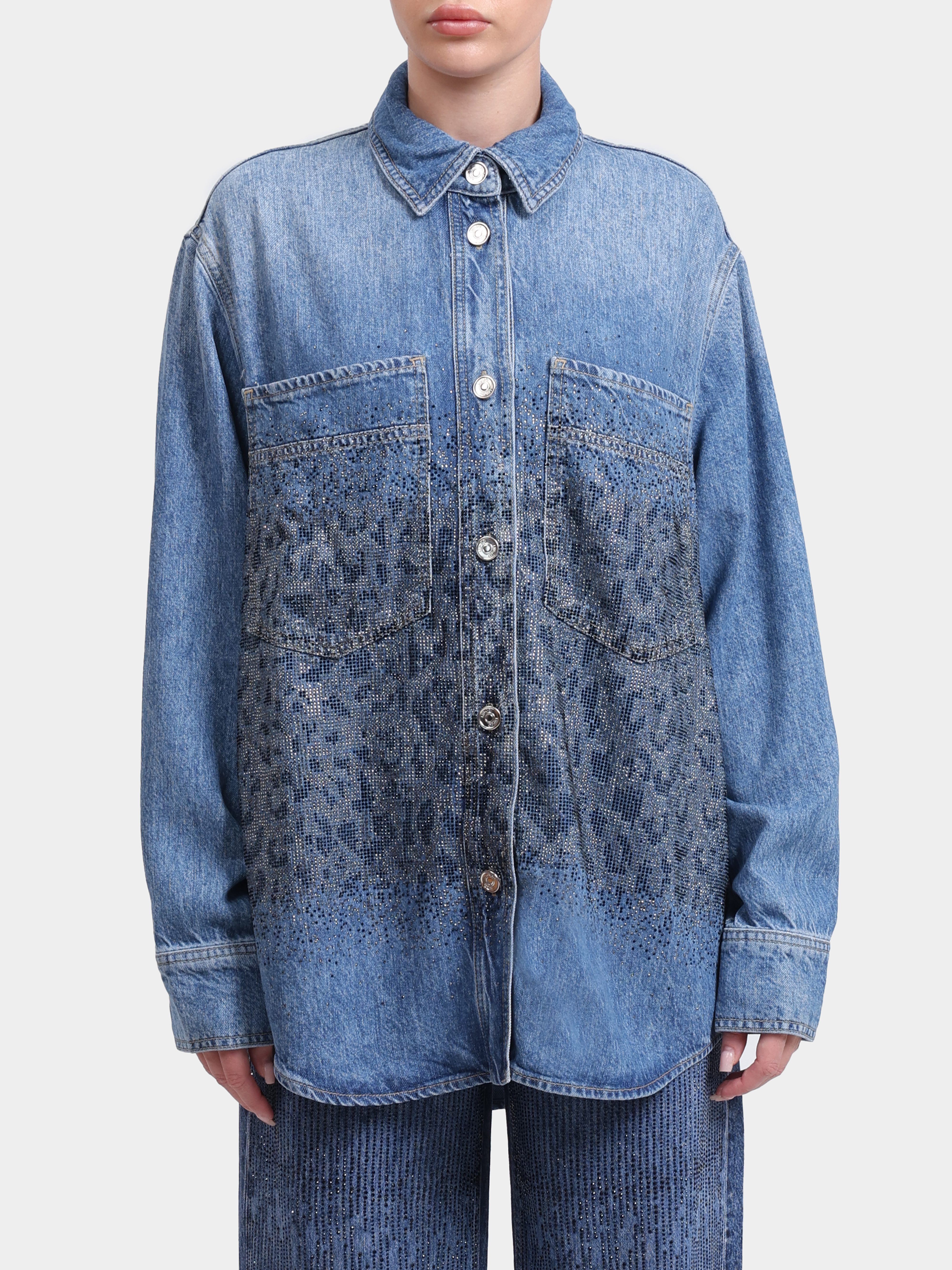 Куртка-рубашка Liu-Jo BLUE DENIM UF6197 D0373 79112 синяя женская с принтом из страз — купить в интернет-магазине Verdistore