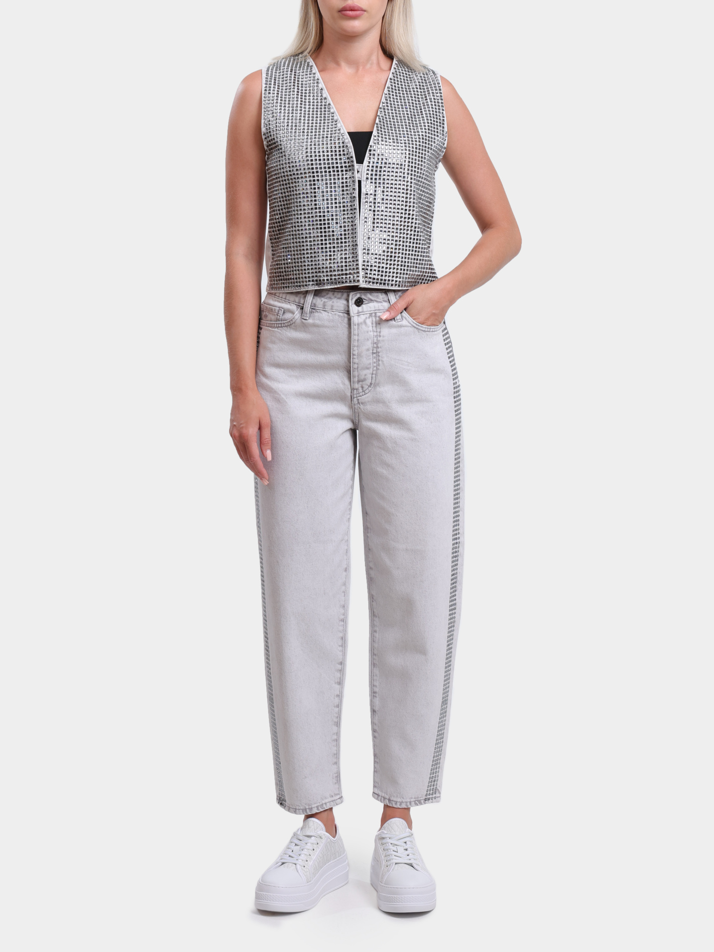 Жилет Armani Exchange XW001205 AF14703 M8090 джинсовый женский со стразами — купить в интернет-магазине Verdistore