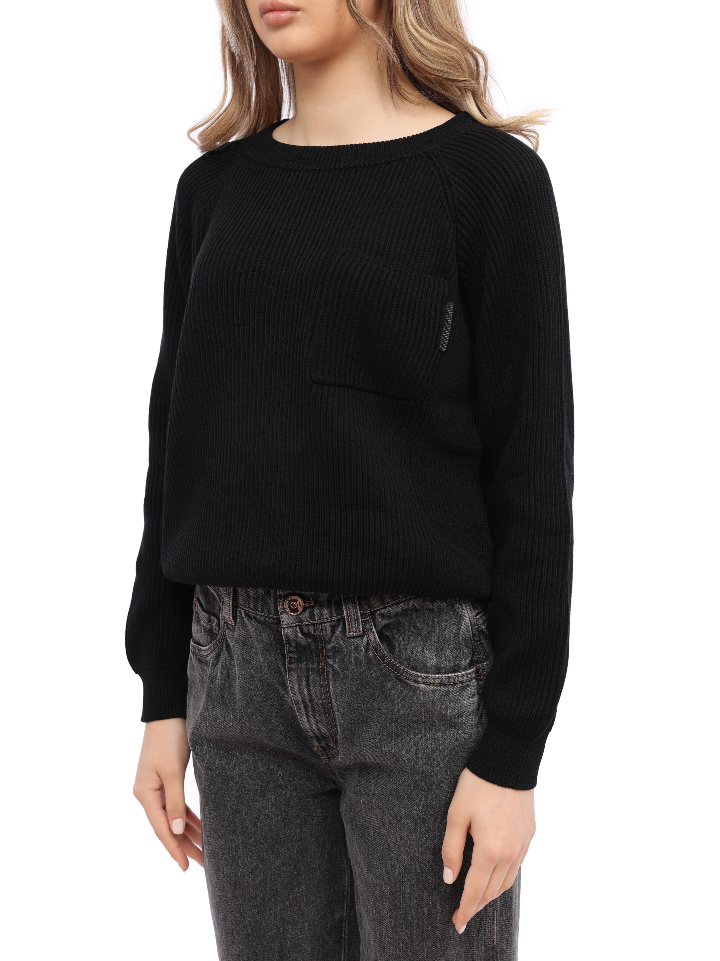 Джемпер Brunello Cucinelli M1900B1040 черный женский из хлопка — купить в интернет-магазине Verdistore