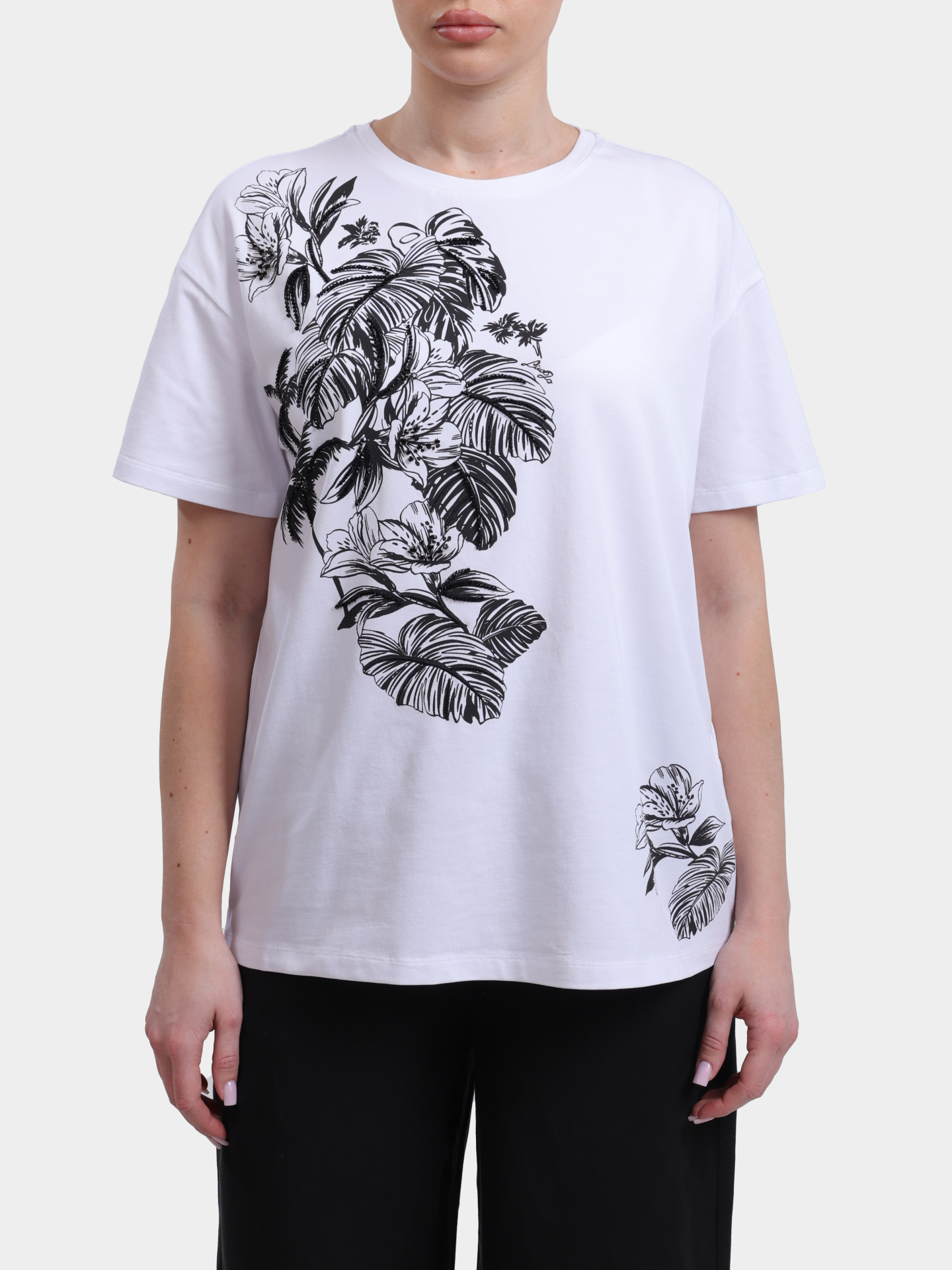 Футболка Liu-Jo BLACK LABEL CA6330 JS088 11111 белая женская с крупным принтом — купить в интернет-магазине Verdistore