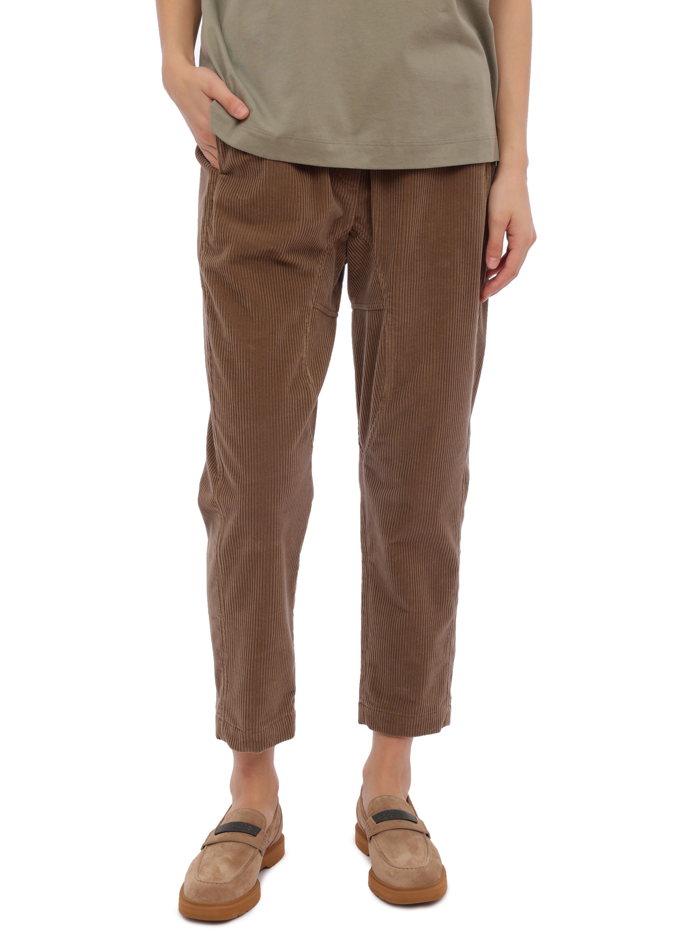 Брюки Brunello Cucinelli MA121P6783 бежевые женские из вельвета — купить в интернет-магазине Verdistore