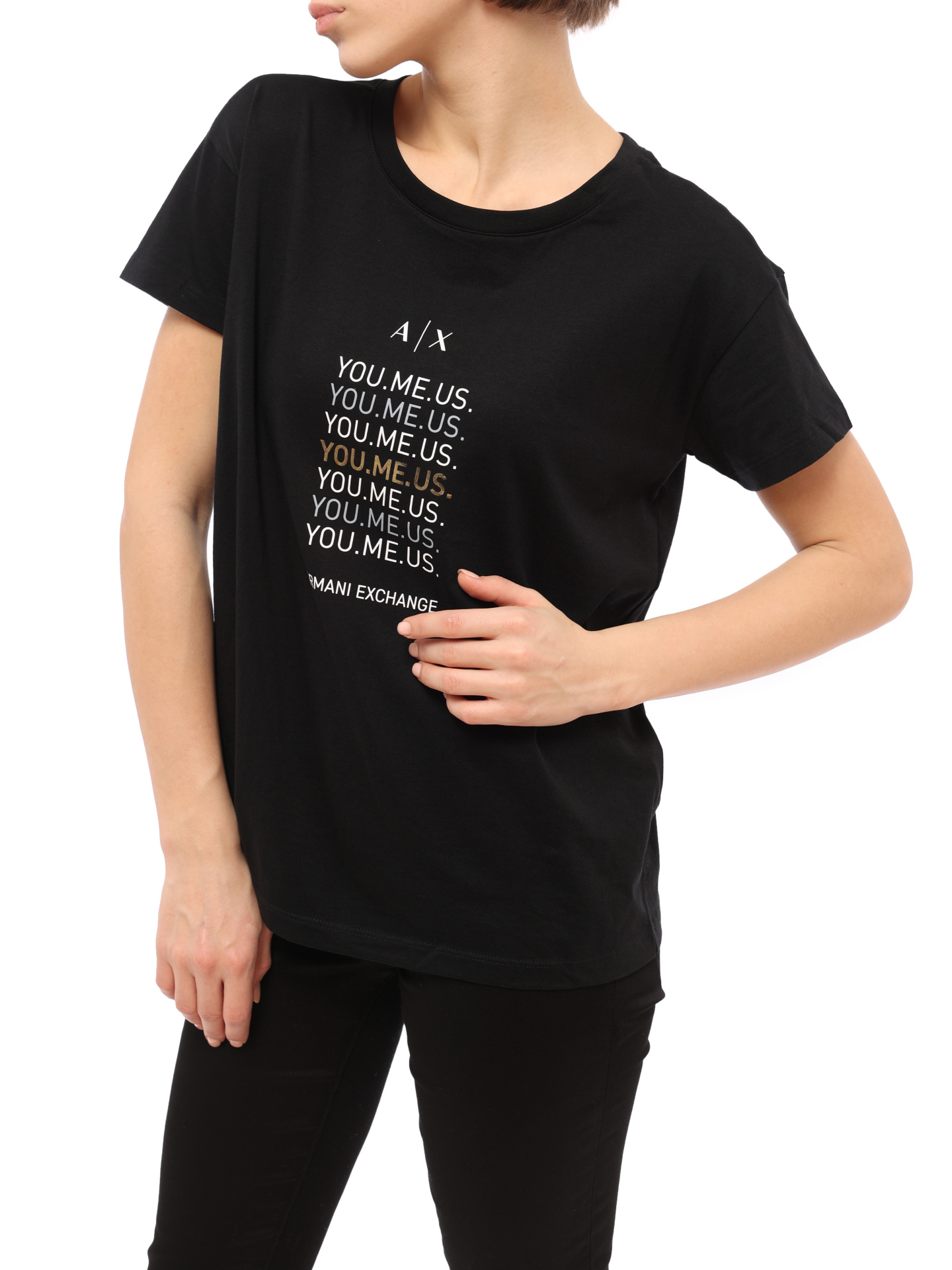 Футболка Armani Exchange 6LYT41 YJ6XZ 1200 черная женская с логотипом — купить в интернет-магазине Verdistore