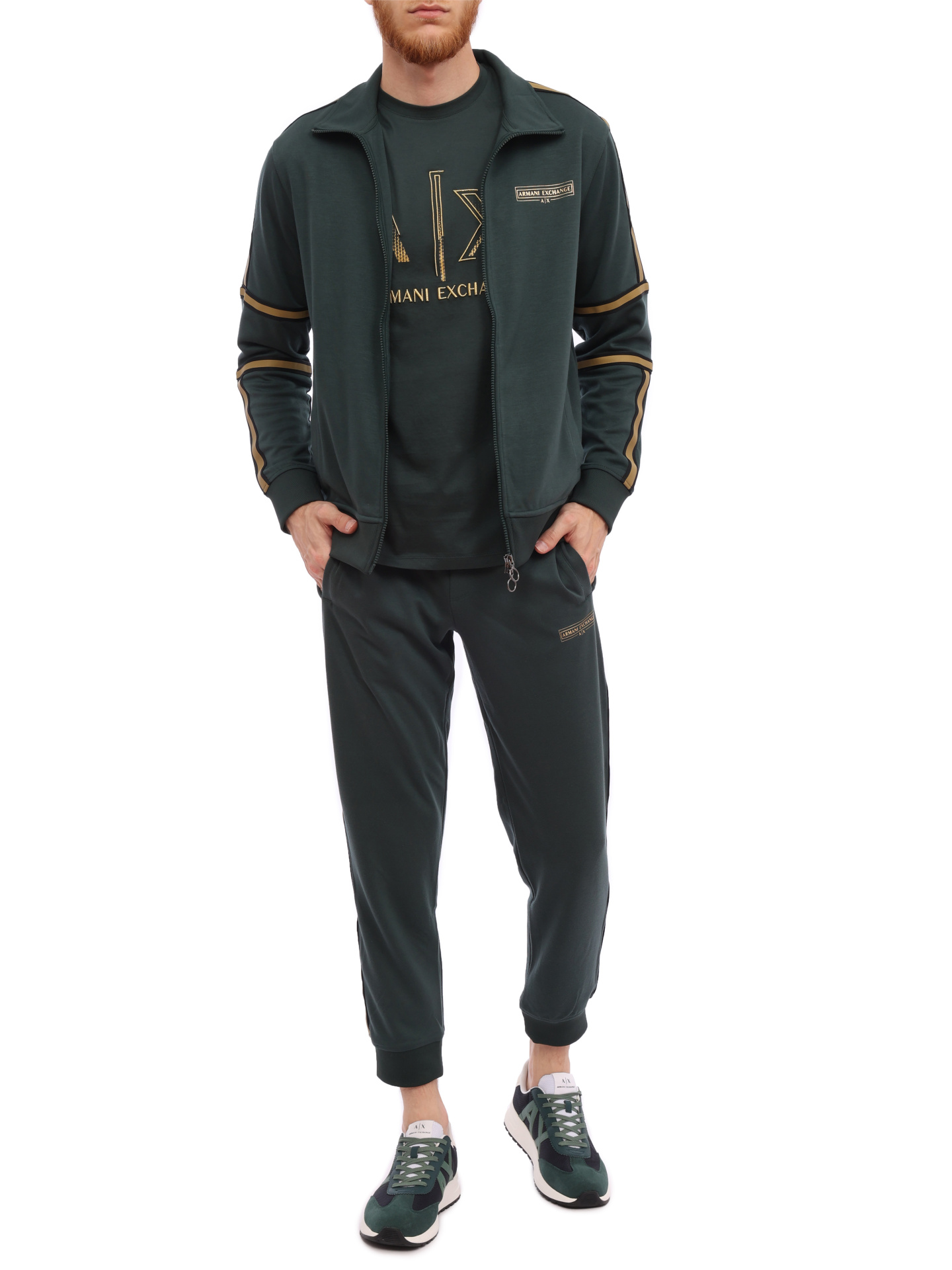 Мастерка Armani Exchange 3RZMRA Z9N1Z 0899 темно-зеленая мужская с контрастными полосами — купить в интернет-магазине Verdistore