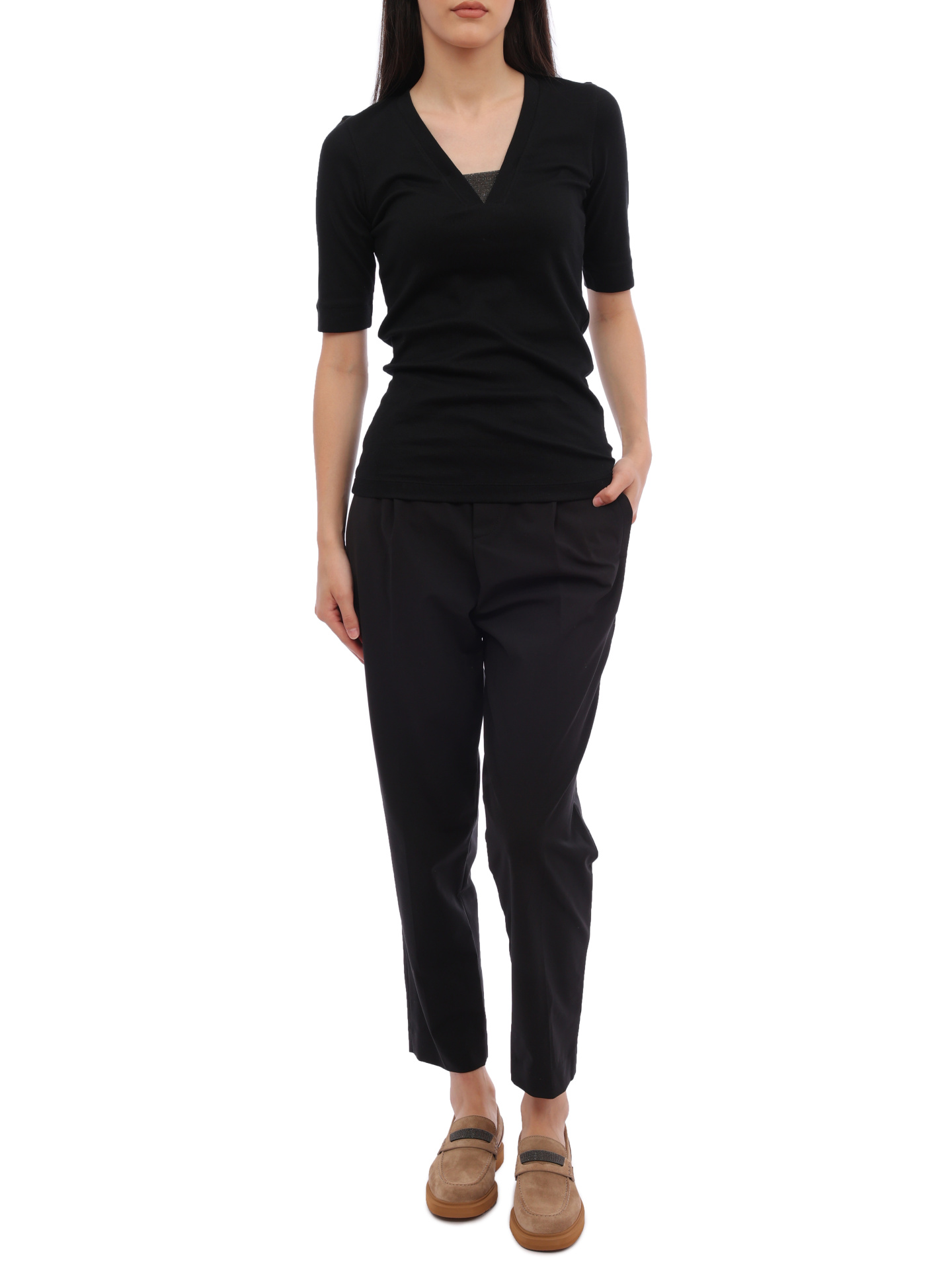 Футболка Brunello Cucinelli M0TC8EL692 C101 черная женская из хлопка — купить в интернет-магазине Verdistore