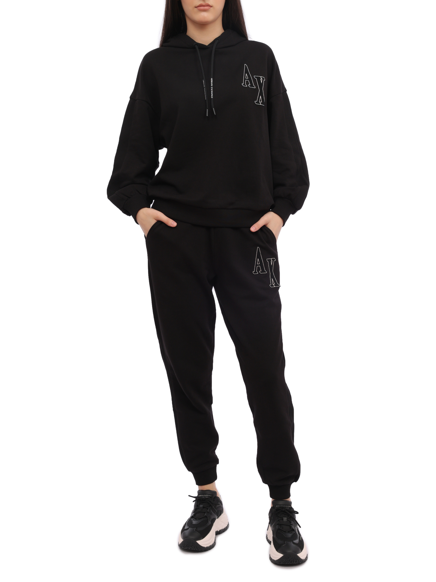 Брюки спортивные Armani Exchange 6RYP78 YJEBZ 1200 черные женские с логотипом — купить в интернет-магазине Verdistore