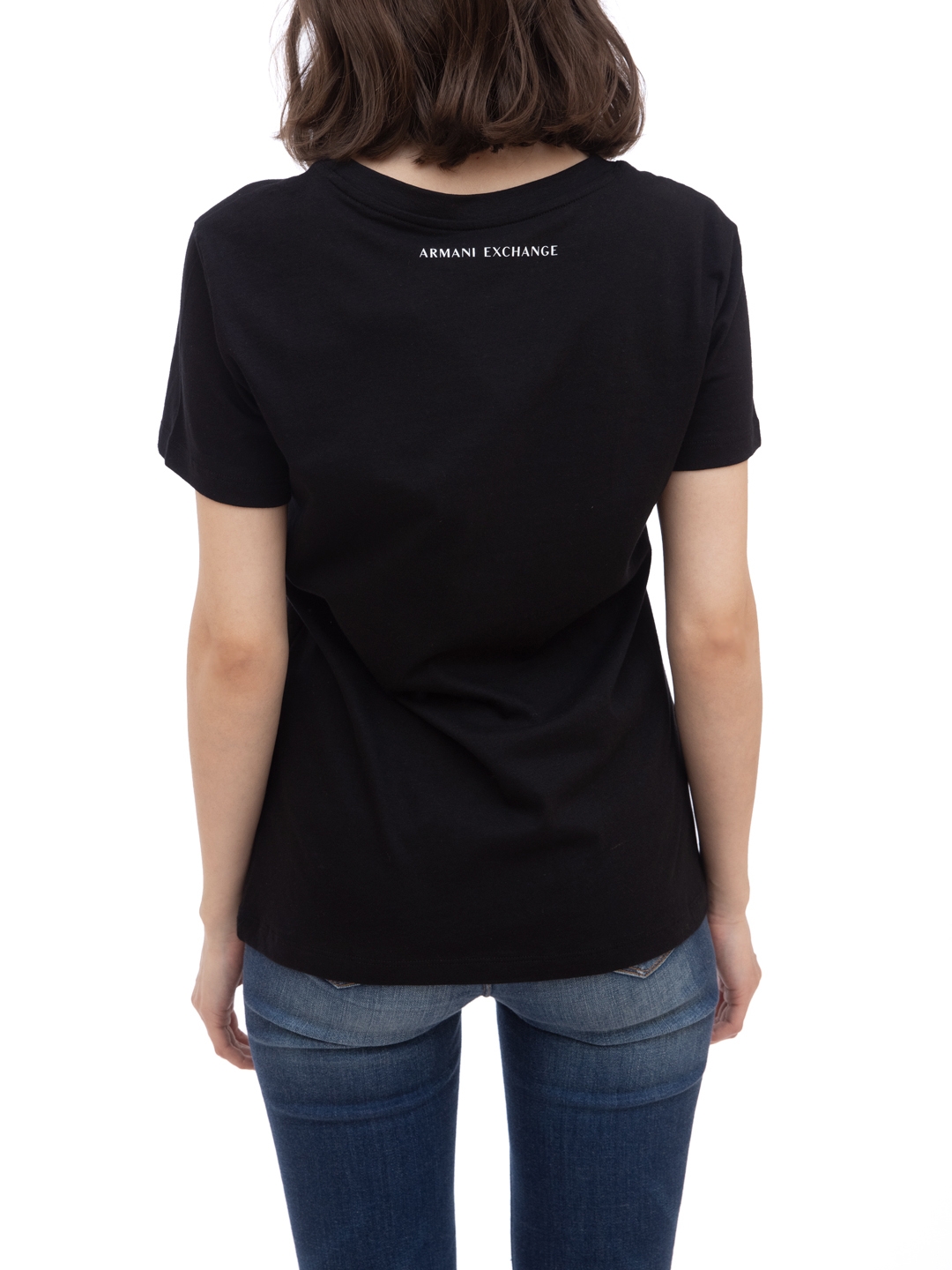 Футболка Armani Exchange 3KYTNA YJ5AZ 9210 черная женская с принтом — купить в интернет-магазине Verdistore