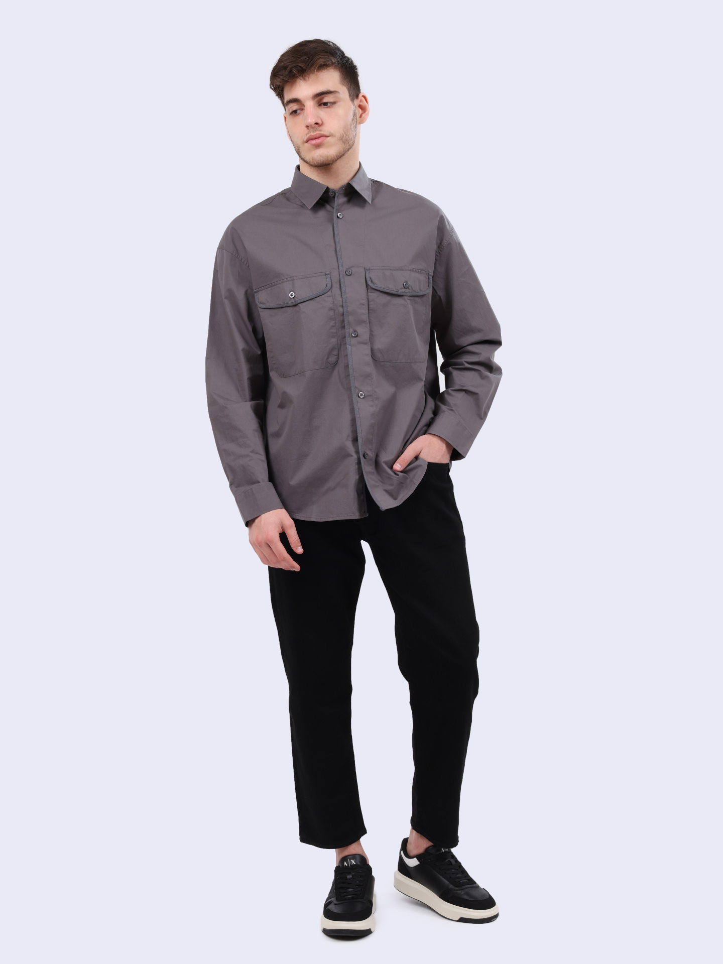 Рубашка Armani Exchange 6DZCL7 ZN3CZ 19AA серая мужская с накладными карманами — купить в интернет-магазине Verdistore