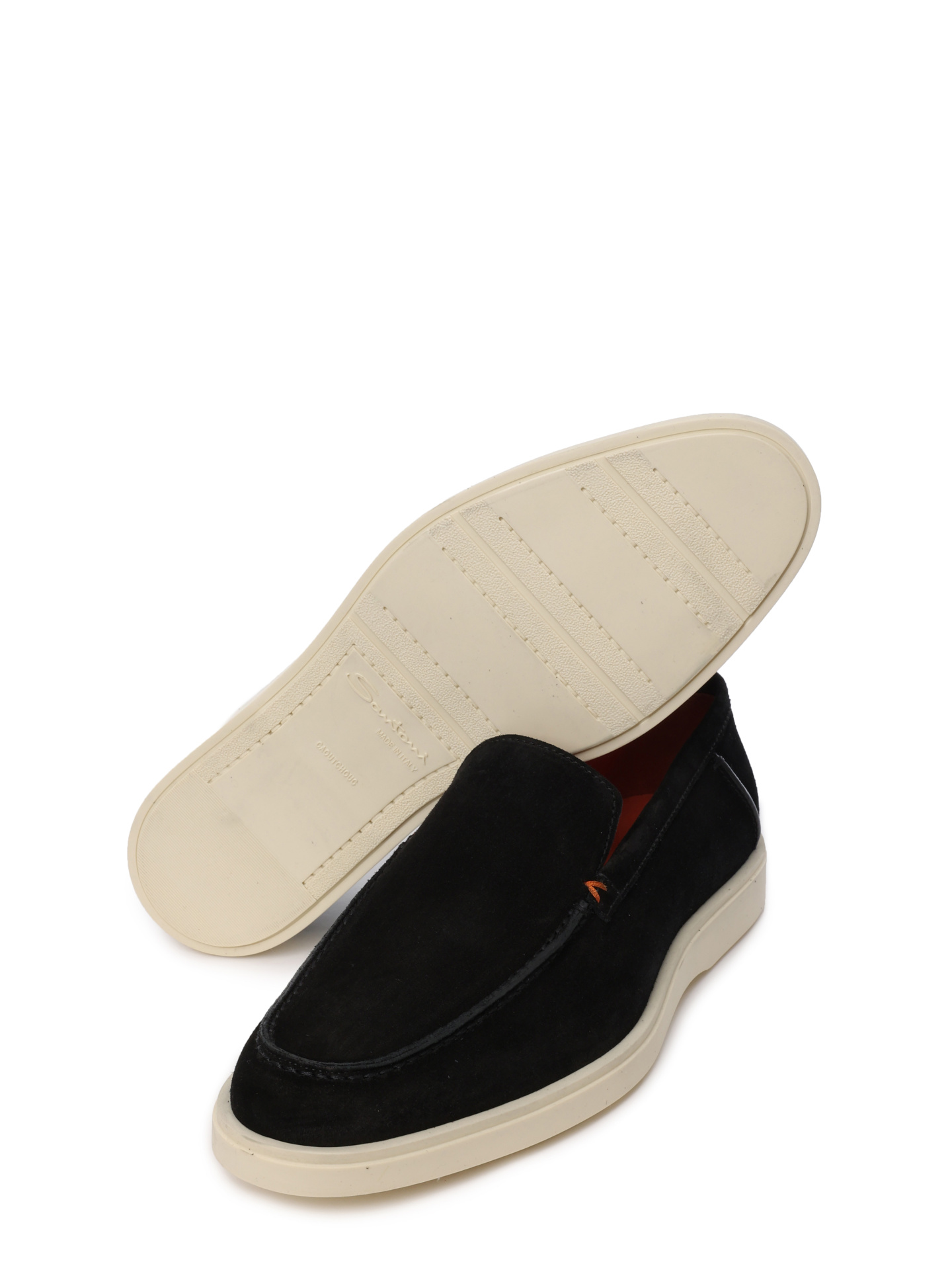 Лоферы замшевые черные на изогнутой белой подошве  — купить в интернет-магазине Verdistore