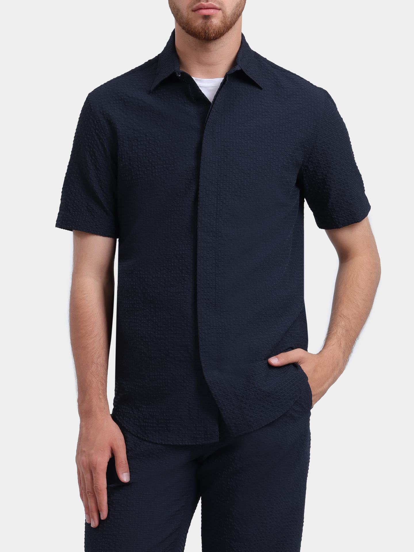 Рубашка Emporio Armani EM005655 TE20392 UB109 фактурная мужская — купить в интернет-магазине Verdistore