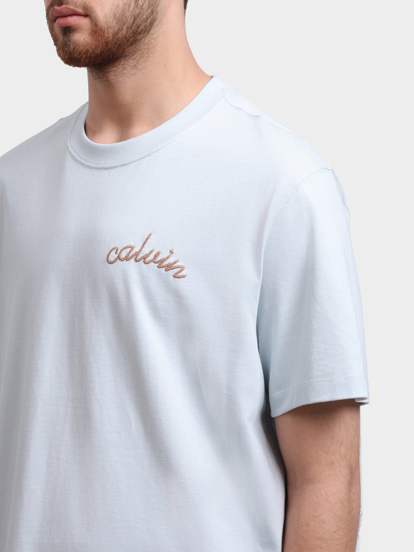 Футболка Calvin Klein Jeans LV04RC226G 6QH светло-голубая мужская с вышивкой на груди — купить в интернет-магазине Verdistore