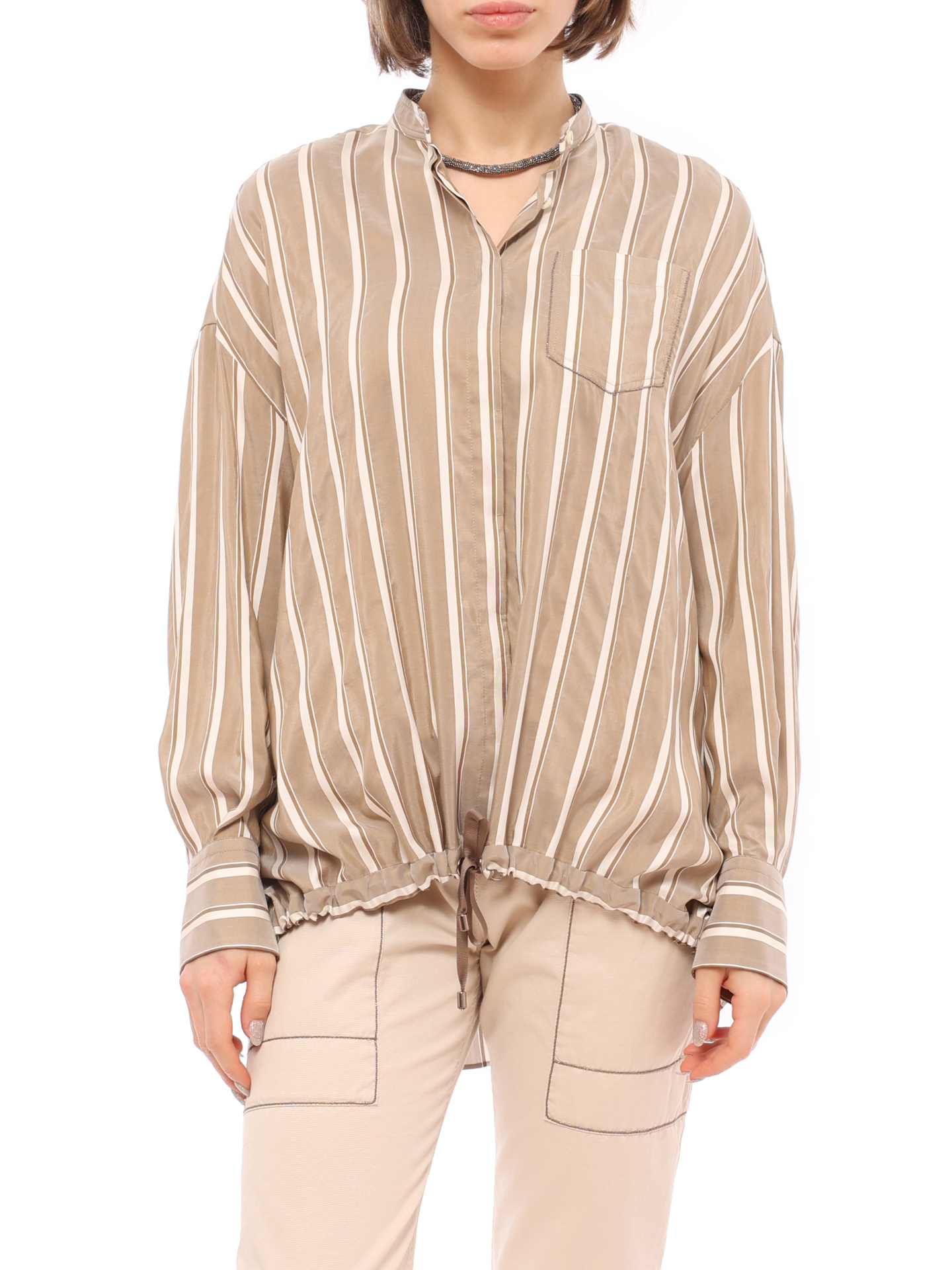 Рубашка Brunello Cucinelli MH928NI506 шелковая женская в полоску — купить в интернет-магазине Verdistore