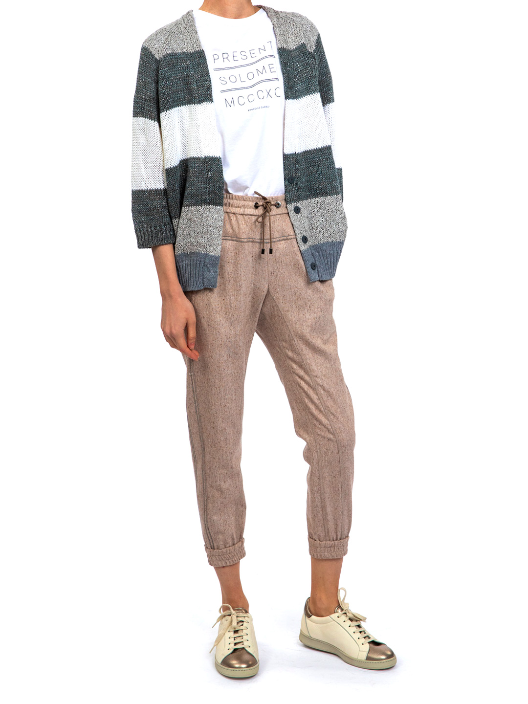 Брюки Brunello Cucinelli MA046P1809 бежевые женские — купить в интернет-магазине Verdistore