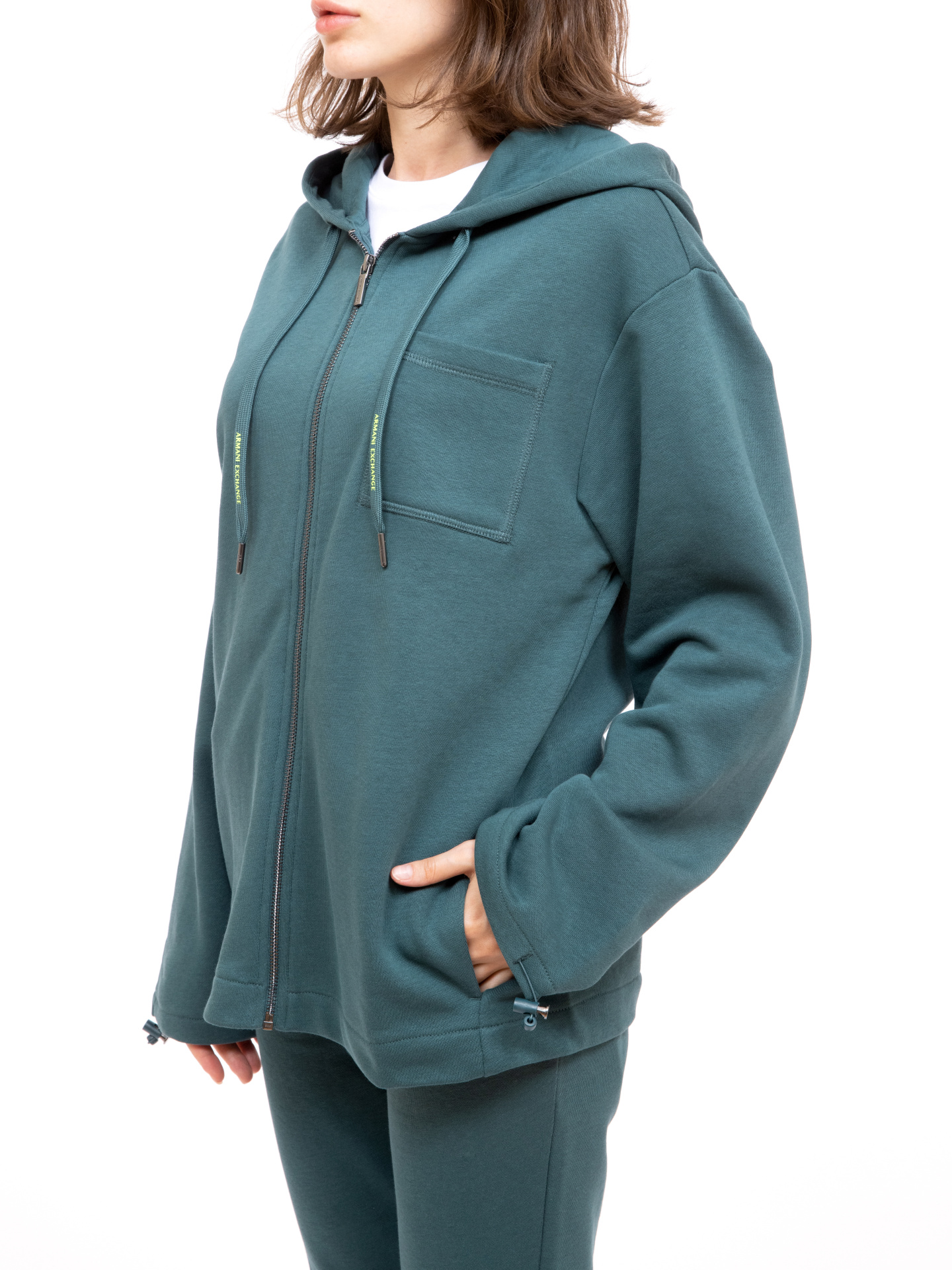 Мастерка Armani Exchange 3KYM78 YJ9HZ 1813 зеленая женская с логотипом на капюшоне — купить в интернет-магазине Verdistore