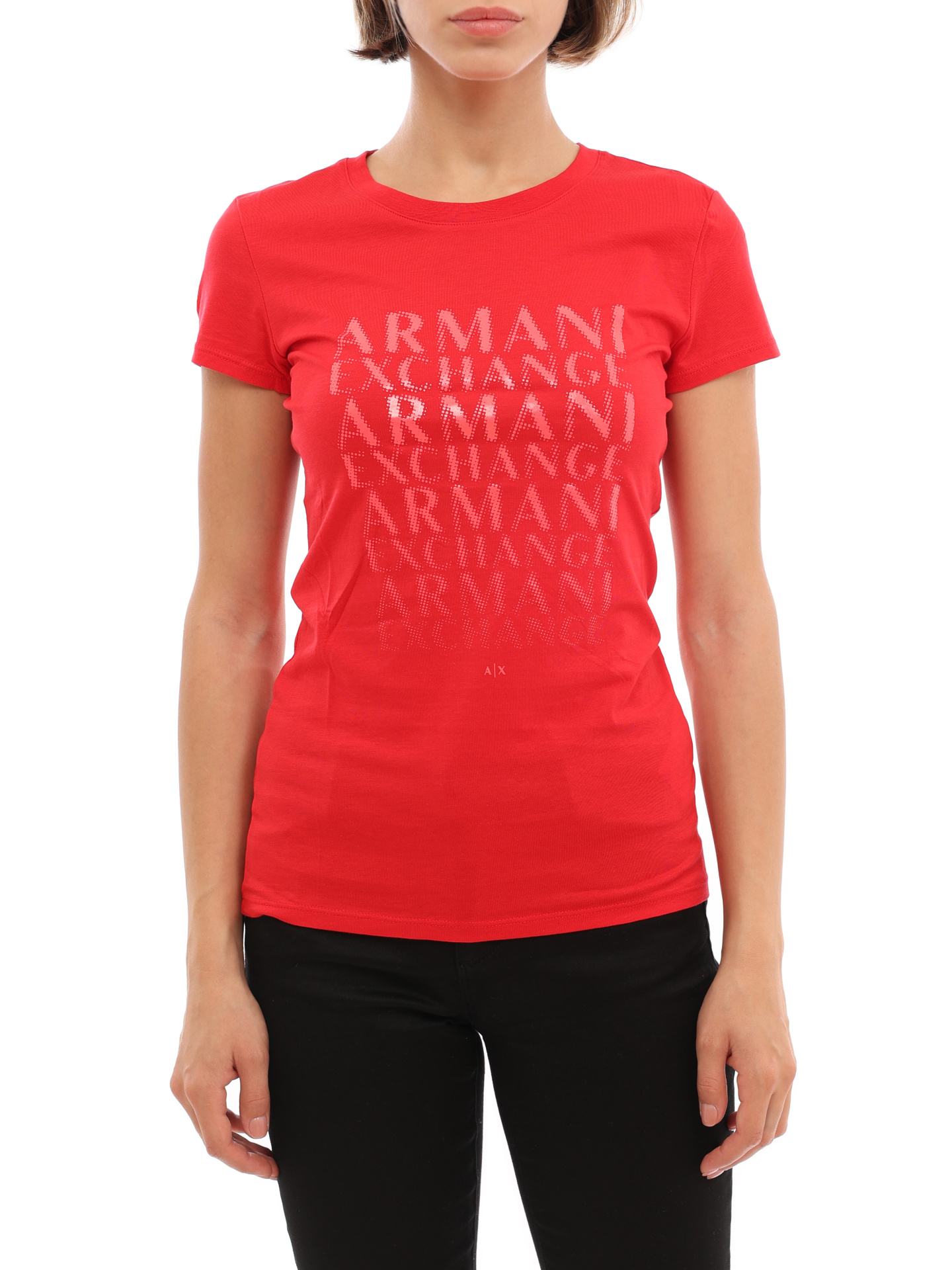 Футболка Armani Exchange 3LYTKM YJ16Z 14AC красная женская с логотипом — купить в интернет-магазине Verdistore