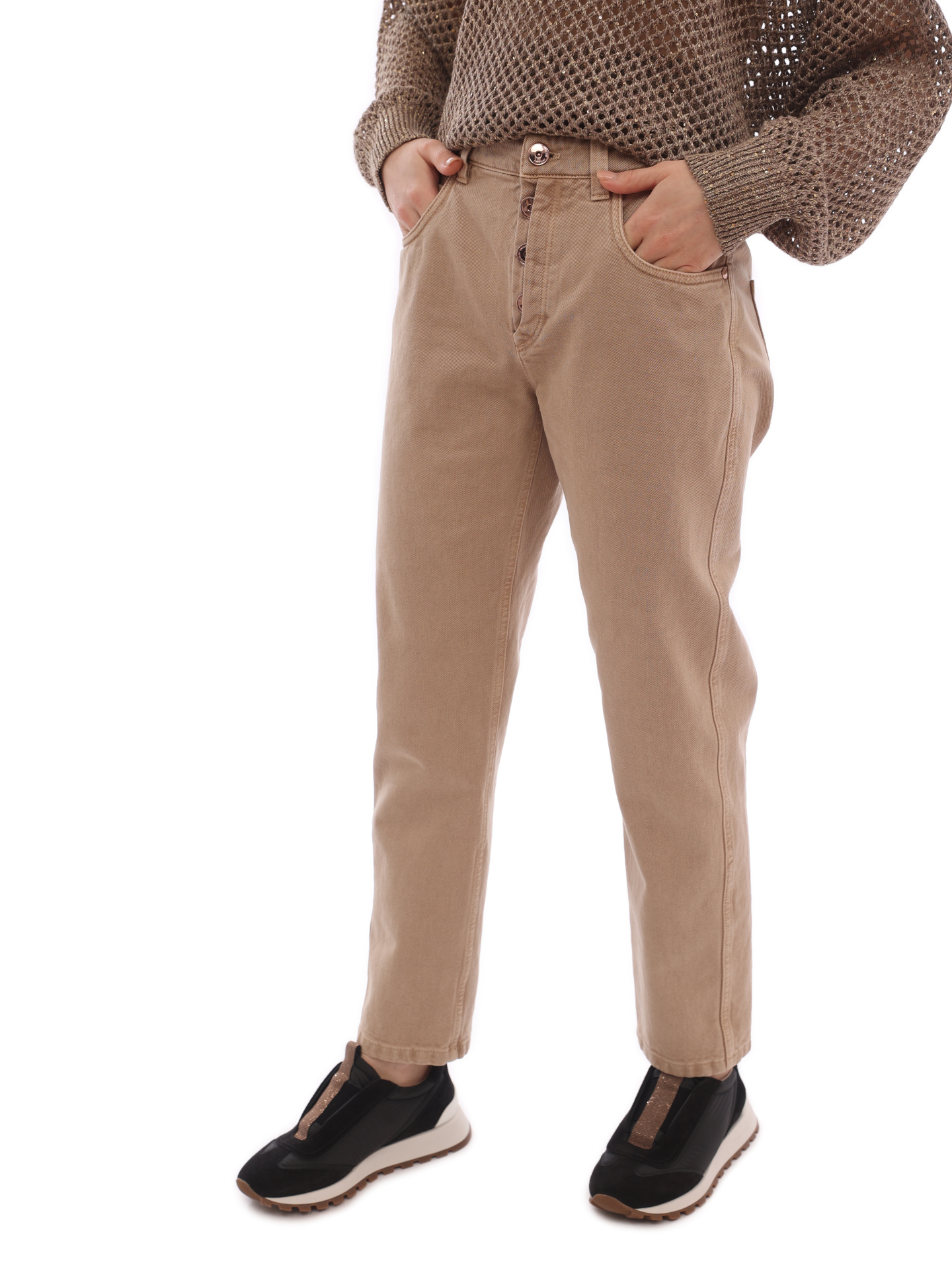 Джинсы Brunello Cucinelli MB030P5715 C8617 бежевые женские на пуговицах — купить в интернет-магазине Verdistore