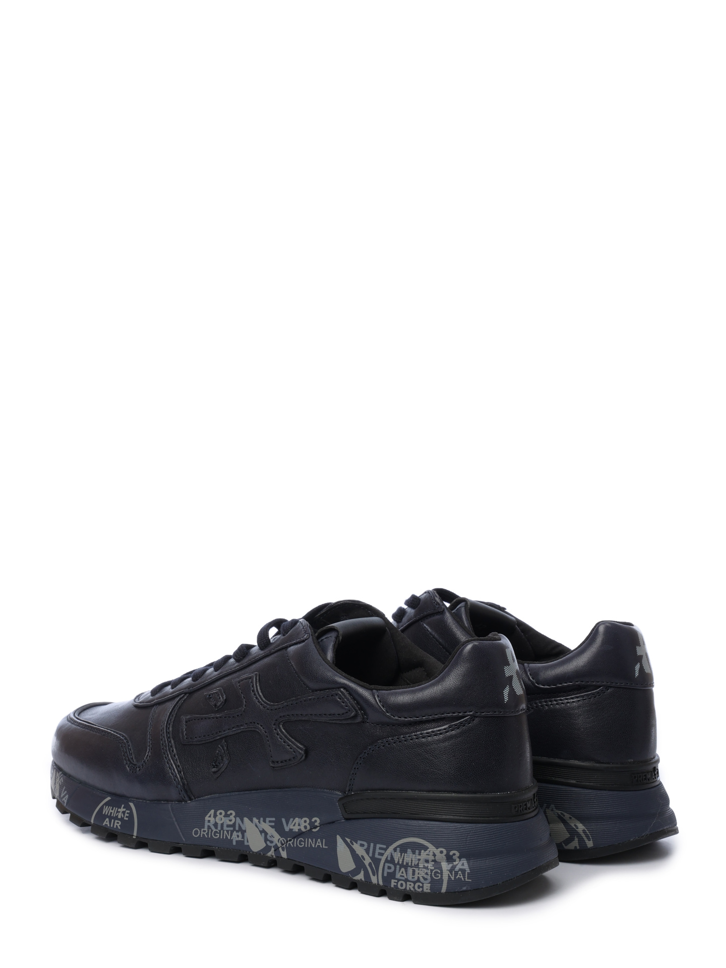 Кроссовки черные кожаные с принтом на темно-синей подошве  — купить в интернет-магазине Verdistore