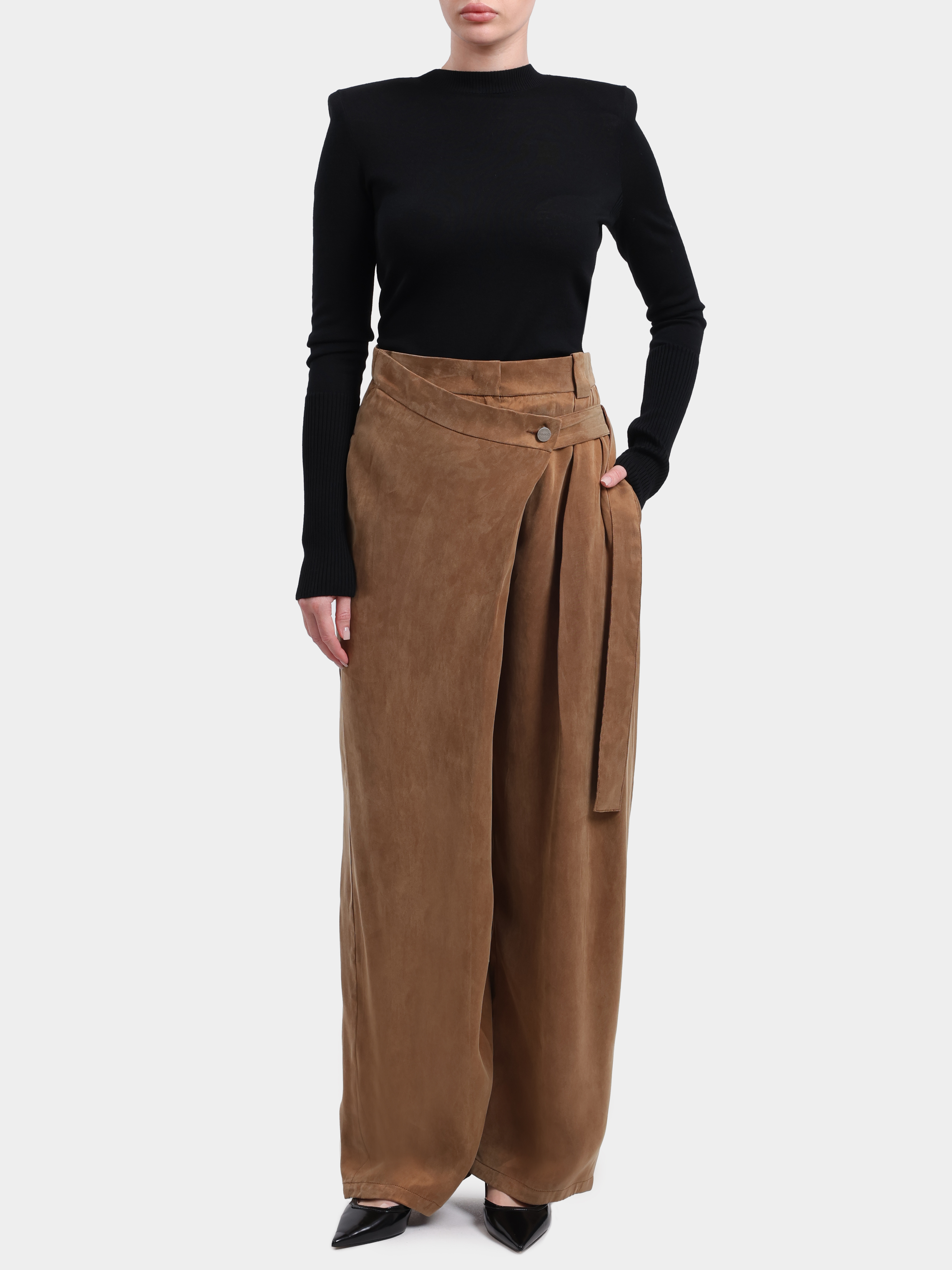 Брюки Pinko 105570 A3F8 M10 коричневые женские на запах — купить в интернет-магазине Verdistore