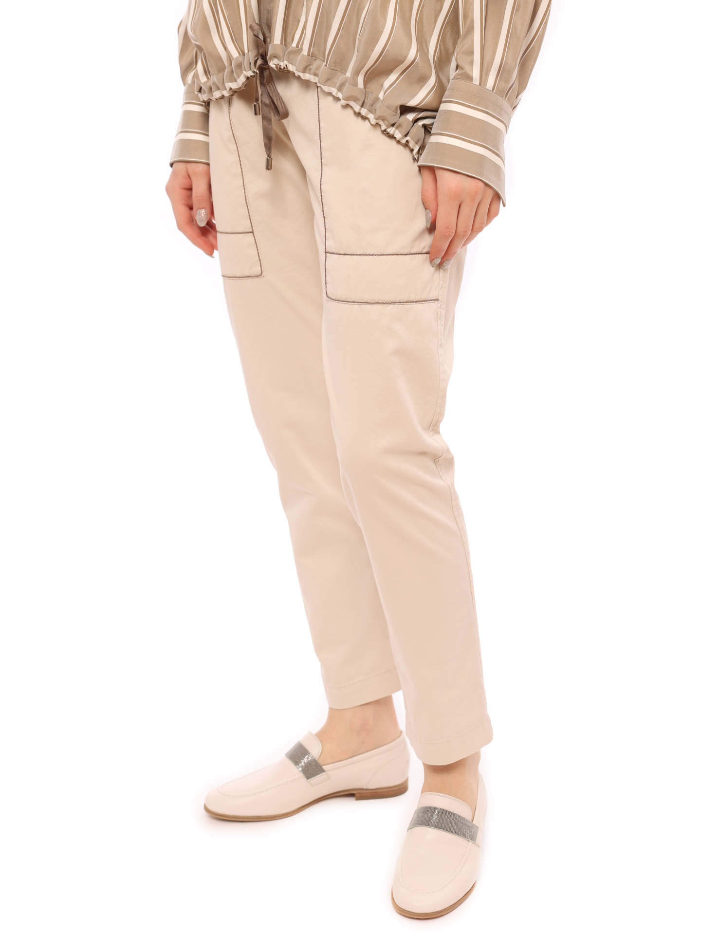 Брюки Brunello Cucinelli MH116P5521 C2430 светло-бежевые женские — купить в интернет-магазине Verdistore