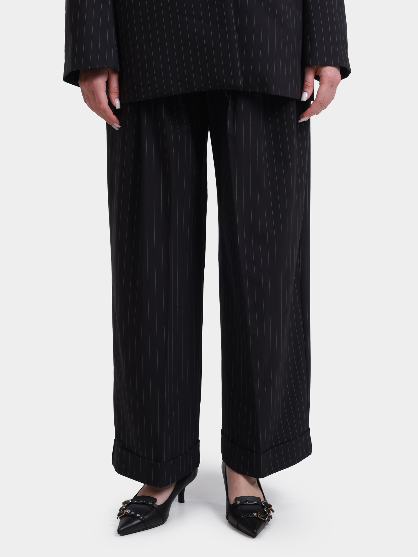 Брюки MEIMEIJ T02 G5891 черные женские в полоску — купить в интернет-магазине Verdistore