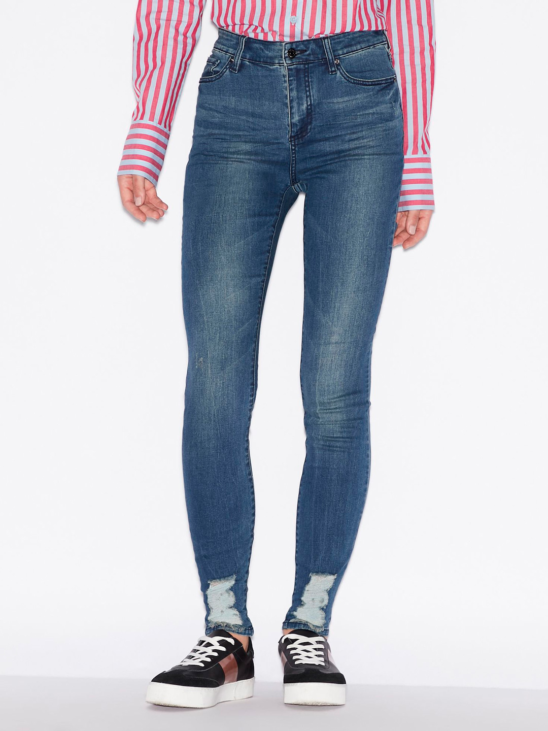 Джинсы Armani Exchange 6GYJ24 1500 синие женские с потертостями — купить в интернет-магазине Verdistore