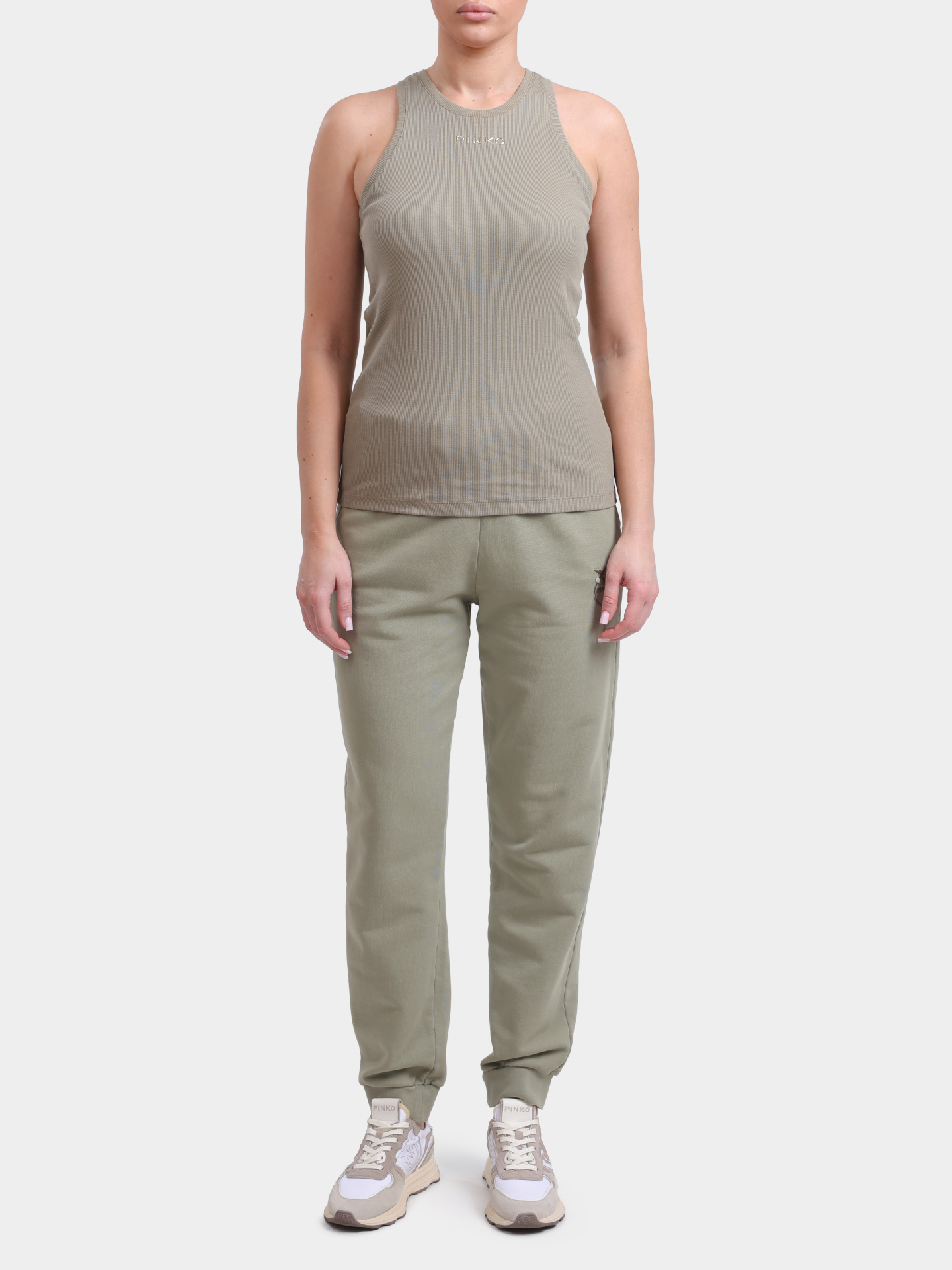 Майка Pinko 100822 A15E U84 хаки женская приталенная с маленьким логотипом — купить в интернет-магазине Verdistore