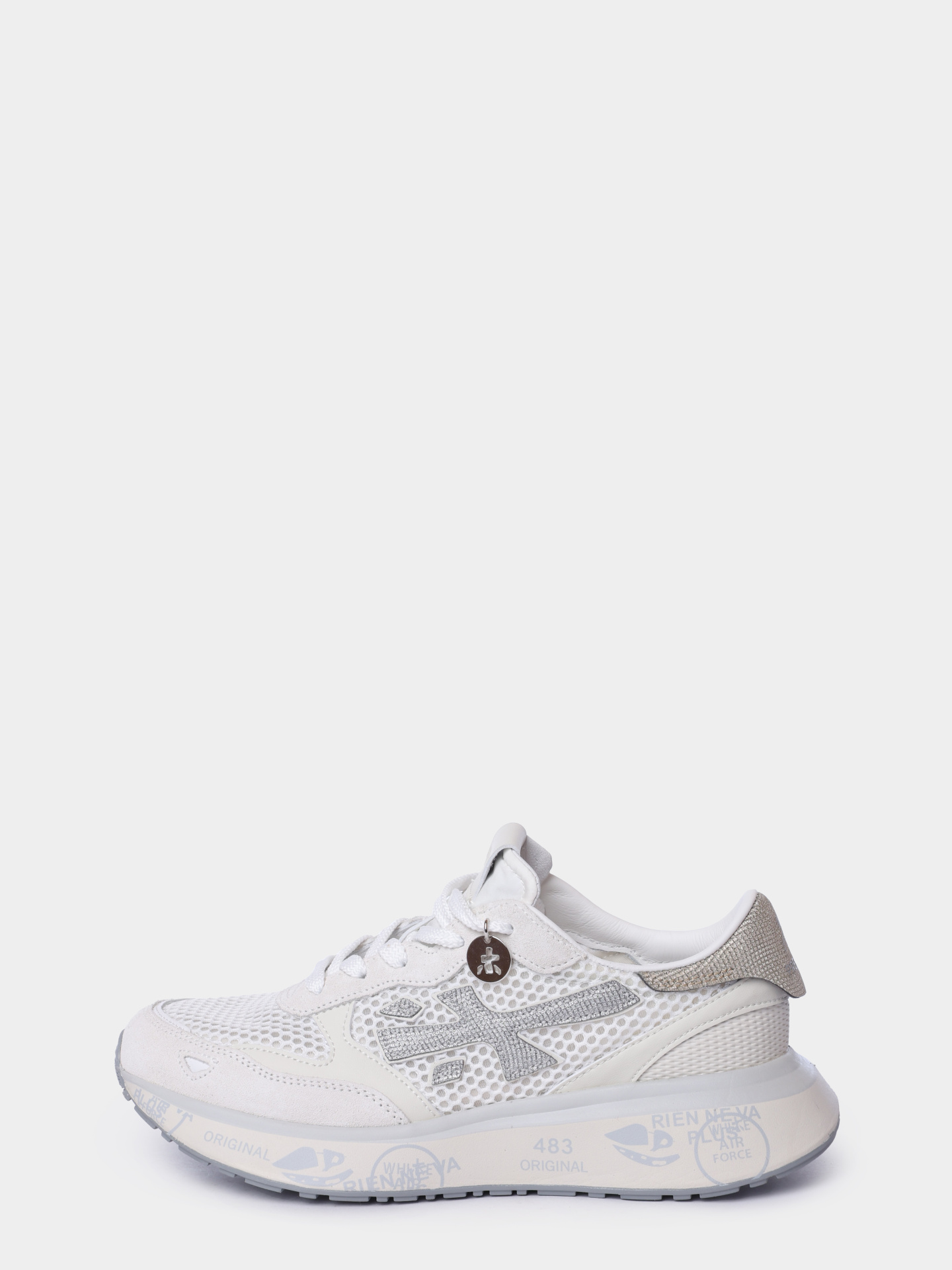 Кроссовки Premiata Sport LAURYN VAR 8186 белые женские комбинированные с логотипом из страз — купить в интернет-магазине Verdistore