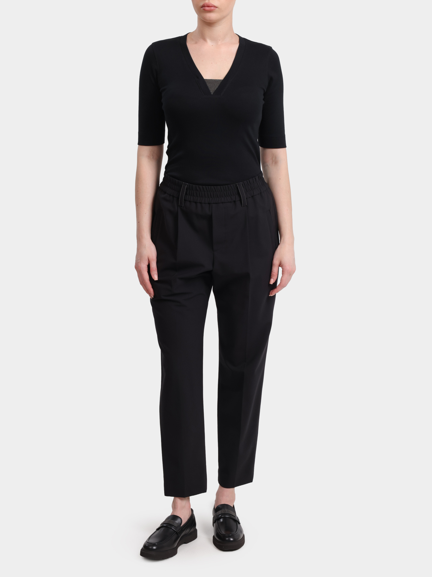 Брюки Brunello Cucinelli M0W07B1031 C101 черные женские из шерсти — купить в интернет-магазине Verdistore