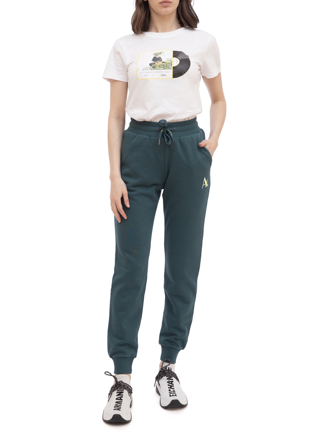 Брюки спортивные Armani Exchange 3KYP78 YJ9HZ зеленые женские с логотипом — купить в интернет-магазине Verdistore