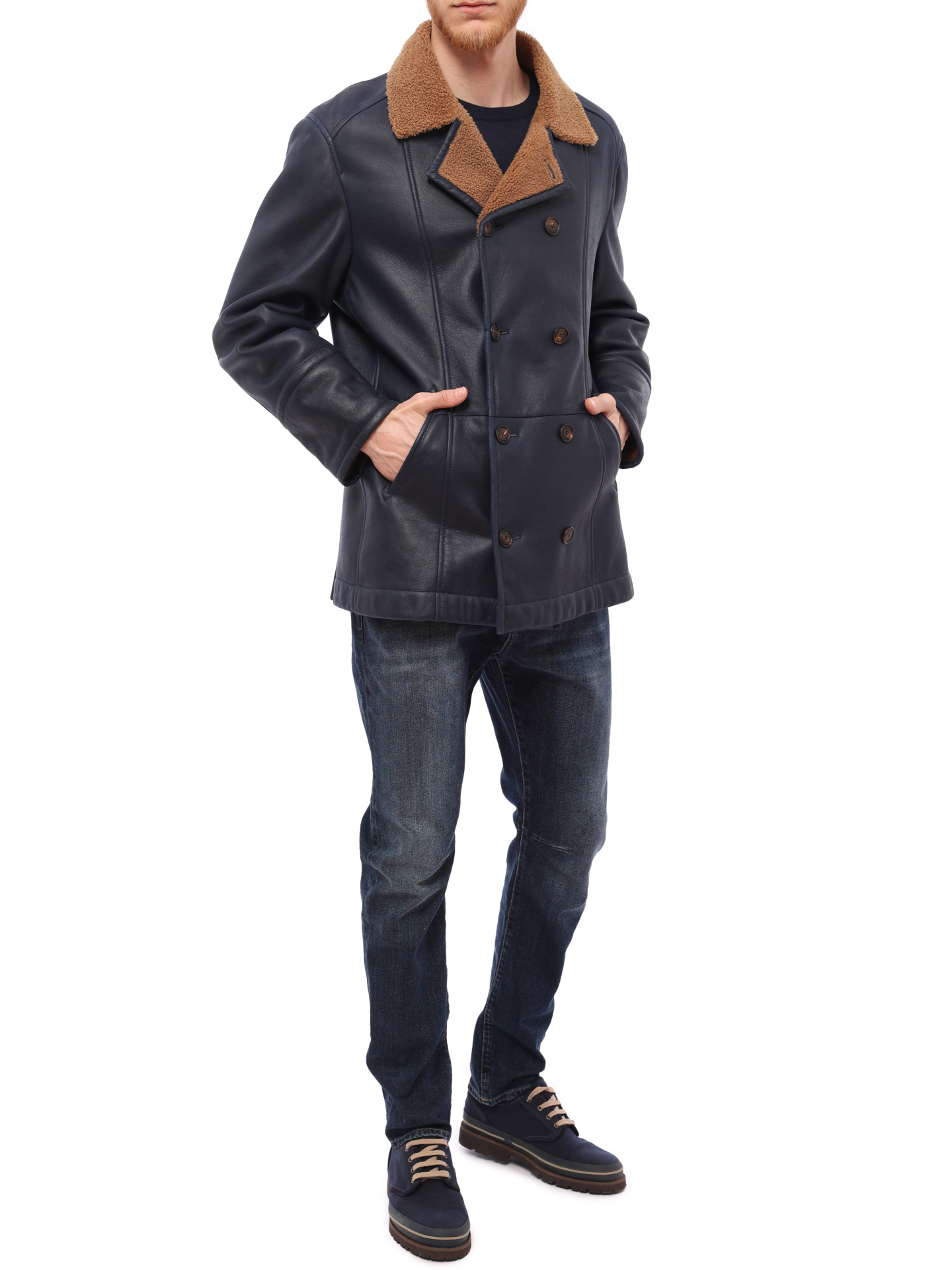 Дубленка Brunello Cucinelli MPMRN1651 C8007 темно-синяя мужская из кожи — купить в интернет-магазине Verdistore