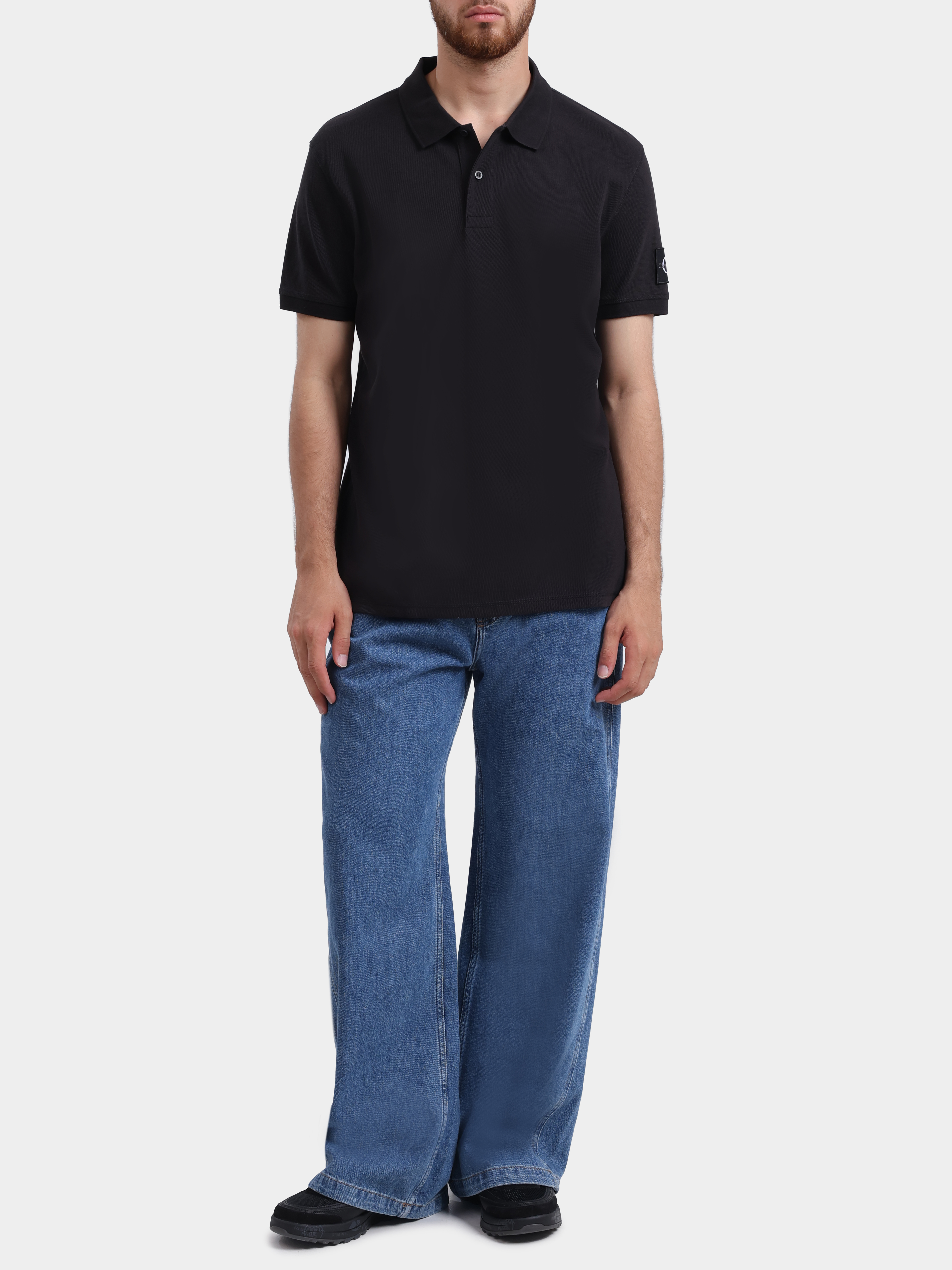 Поло Calvin Klein Jeans J30J323394 BEH черное мужское из хлопка — купить в интернет-магазине Verdistore