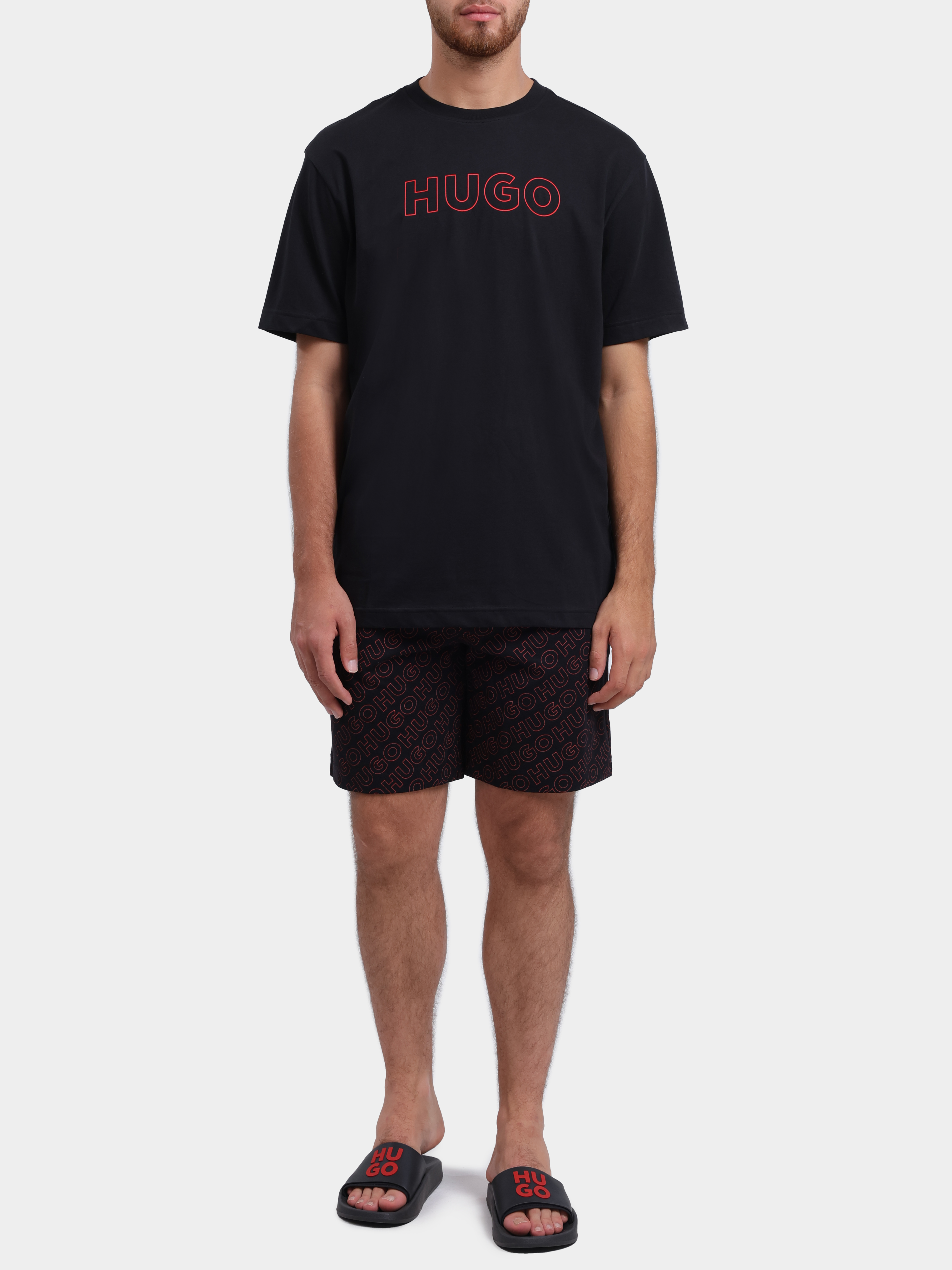 Шорты HUGO RED EZRA SHORTS 10278457 01 50566109 640 черные мужские с монограммным принтом — купить в интернет-магазине Verdistore