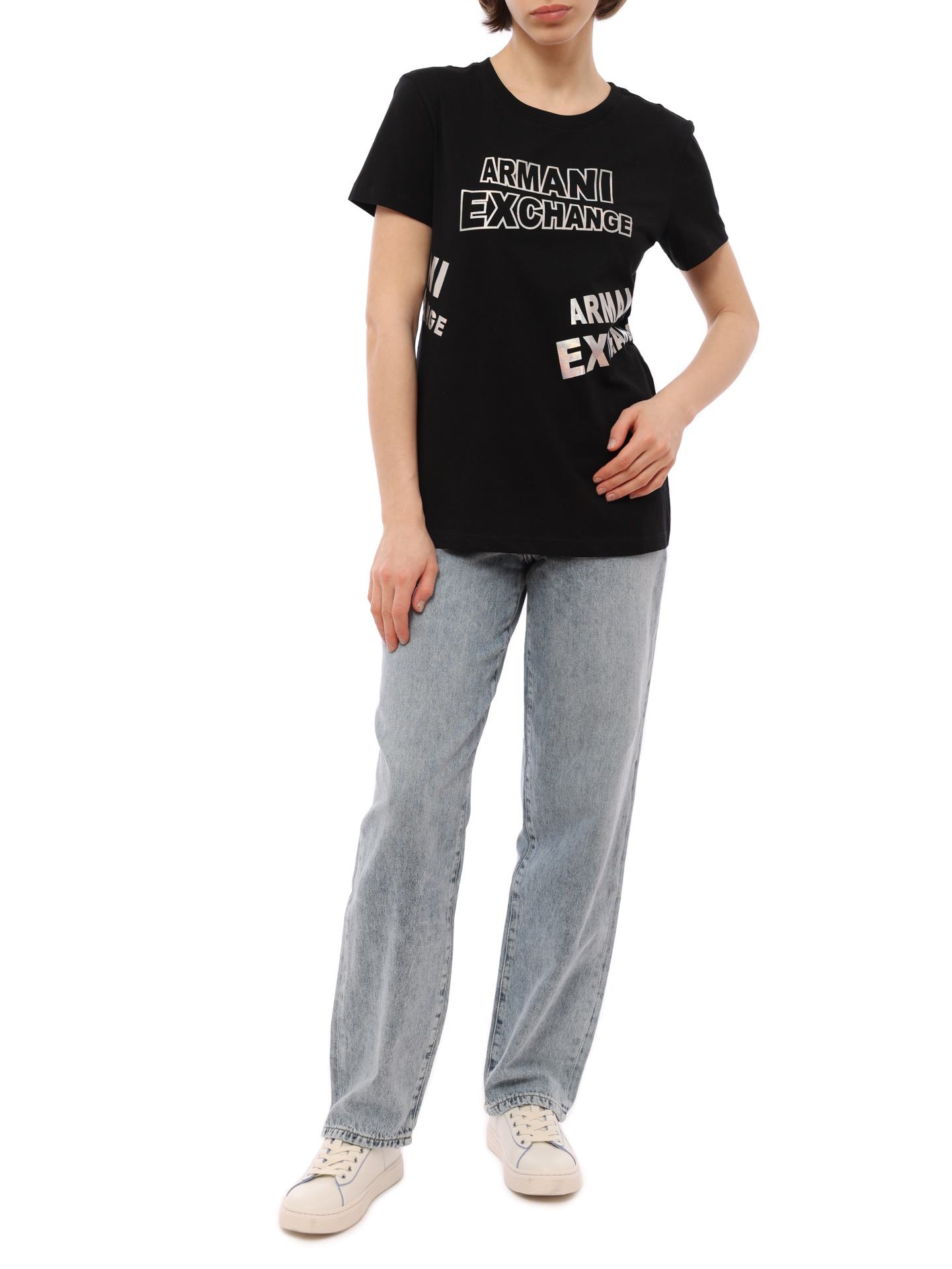 Футболка Armani Exchange 3RYTBD YJCHZ 1200 черная женская с логотипом — купить в интернет-магазине Verdistore