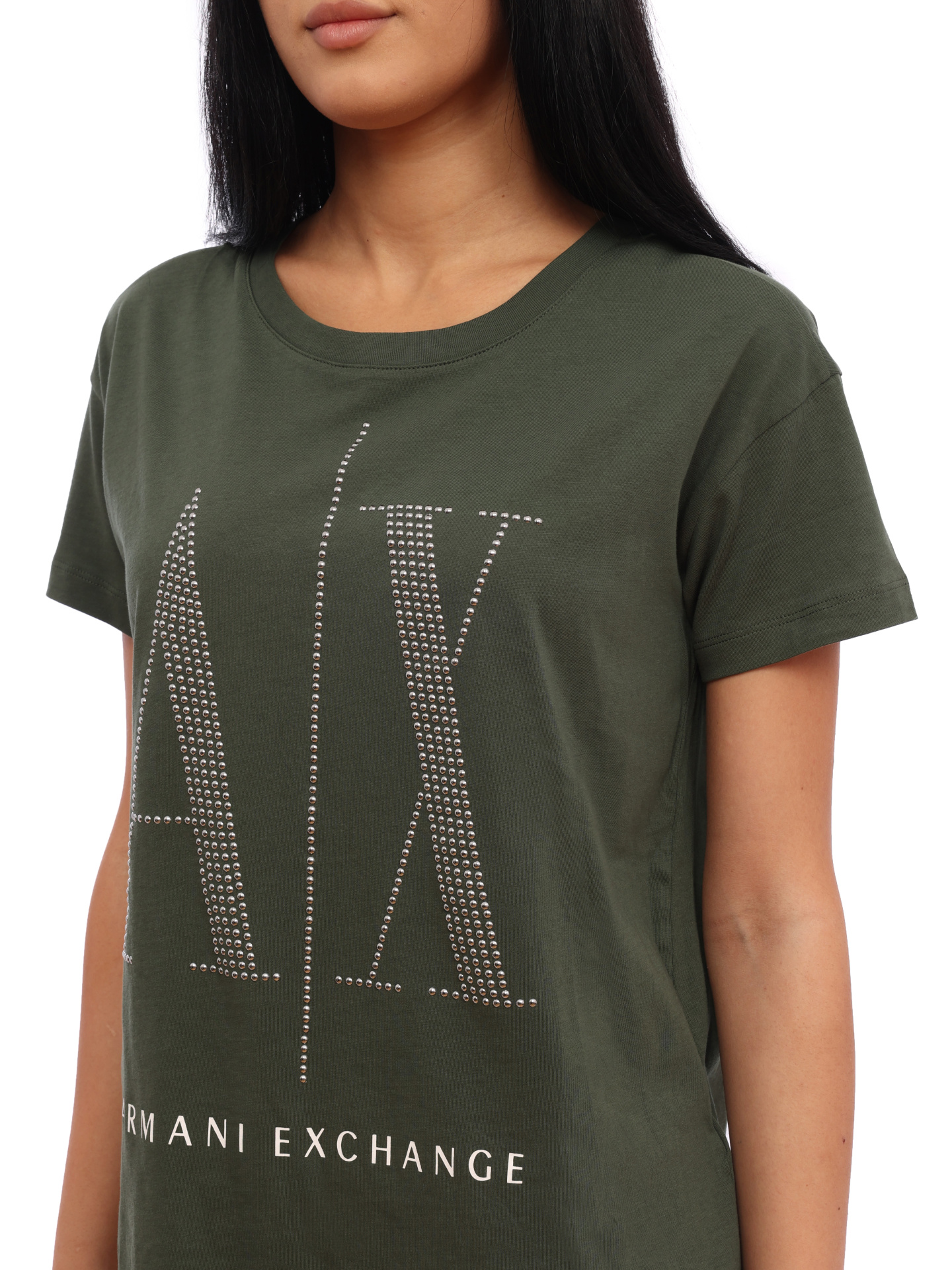 Футболка Armani Exchange 8NYTDX YJG3Z 8801 зелёная женская с логотипом — купить в интернет-магазине Verdistore