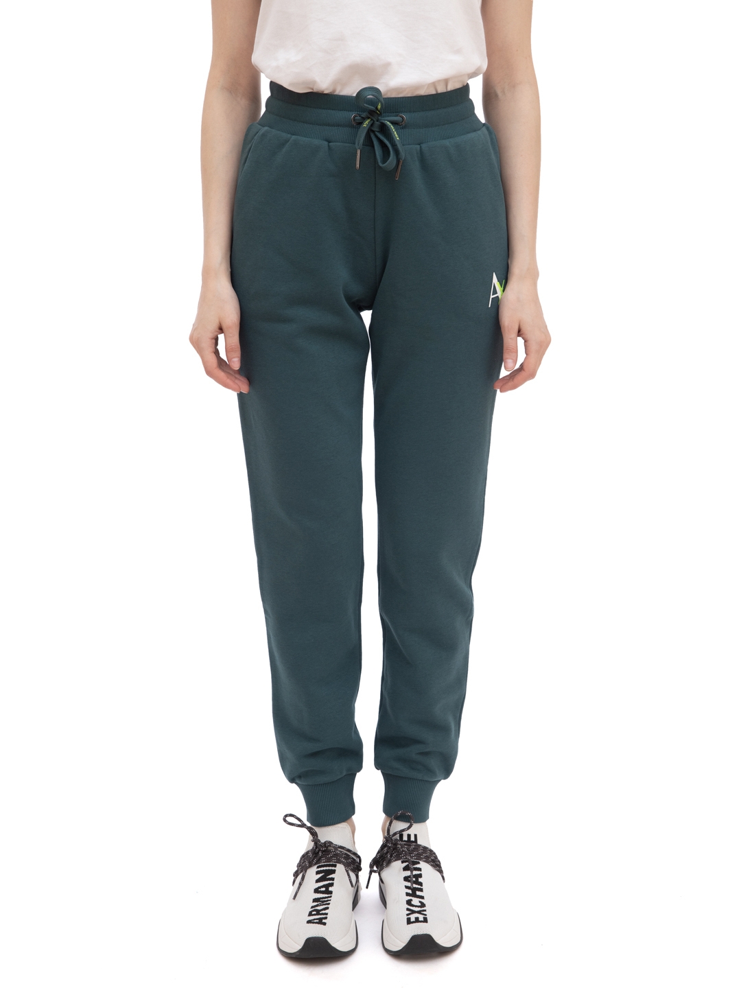 Брюки спортивные Armani Exchange 3KYP78 YJ9HZ зеленые женские с логотипом — купить в интернет-магазине Verdistore