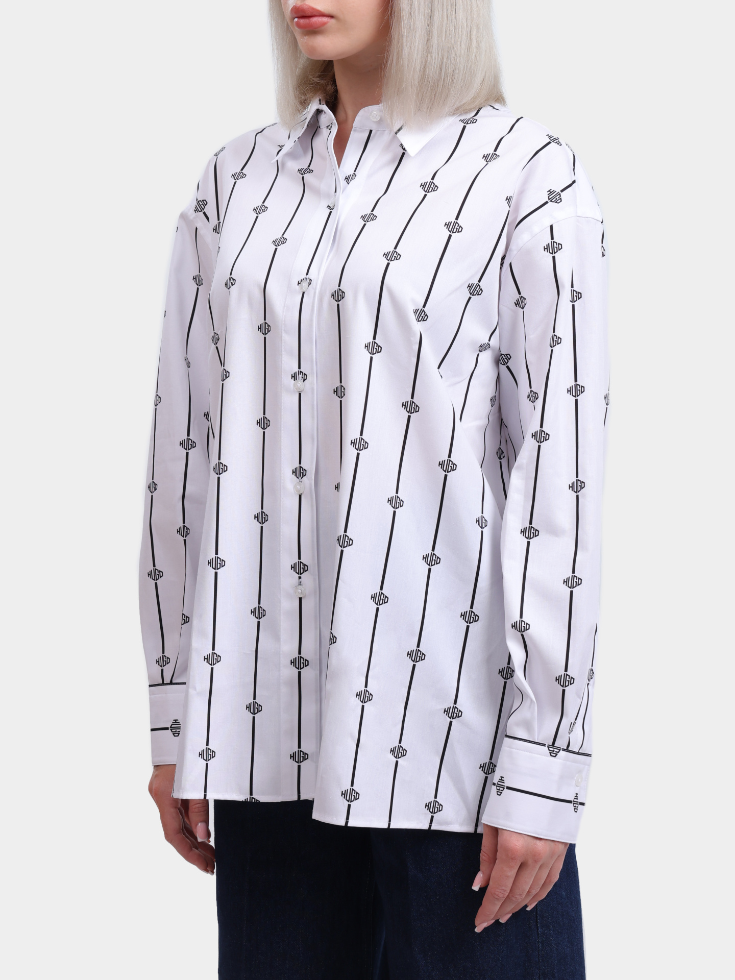 Рубашка Hugo Eskil 50538451 966 хлопковая женская в полоску — купить в интернет-магазине Verdistore