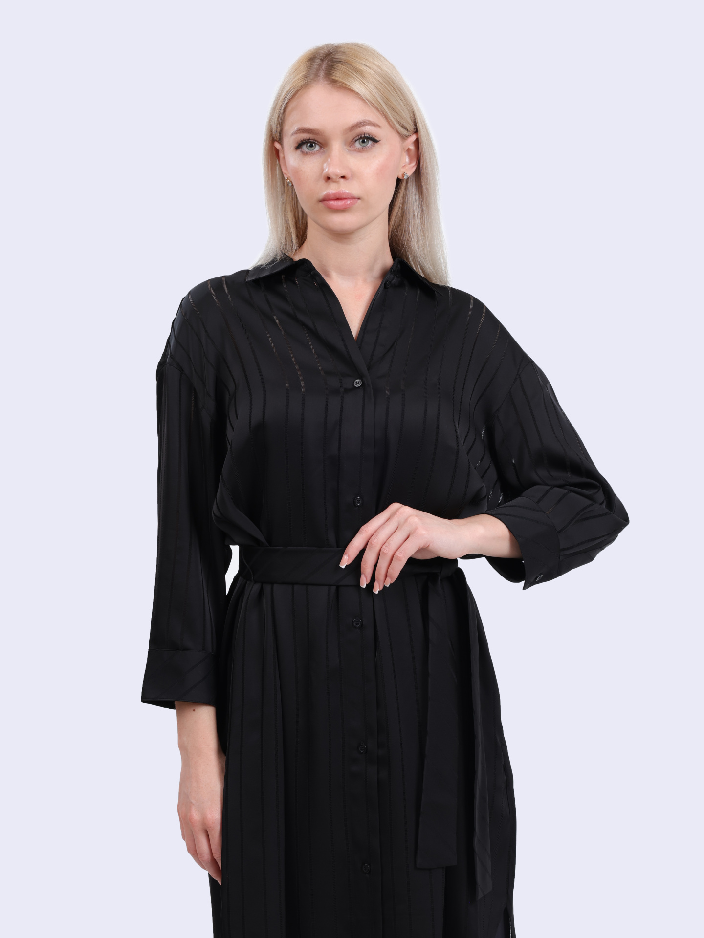 Платье Armani Exchange XW000484 AF12744 FC041 черное женское в полоску — купить в интернет-магазине Verdistore