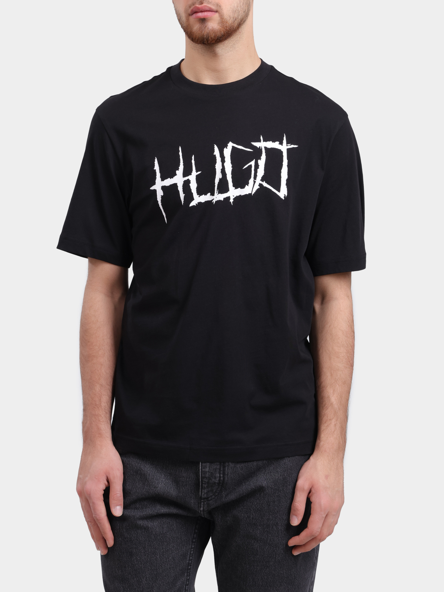 Футболка HUGO BLUE Namerix 10258299 01 50554350 001 черная мужская с крупным логотипом — купить в интернет-магазине Verdistore