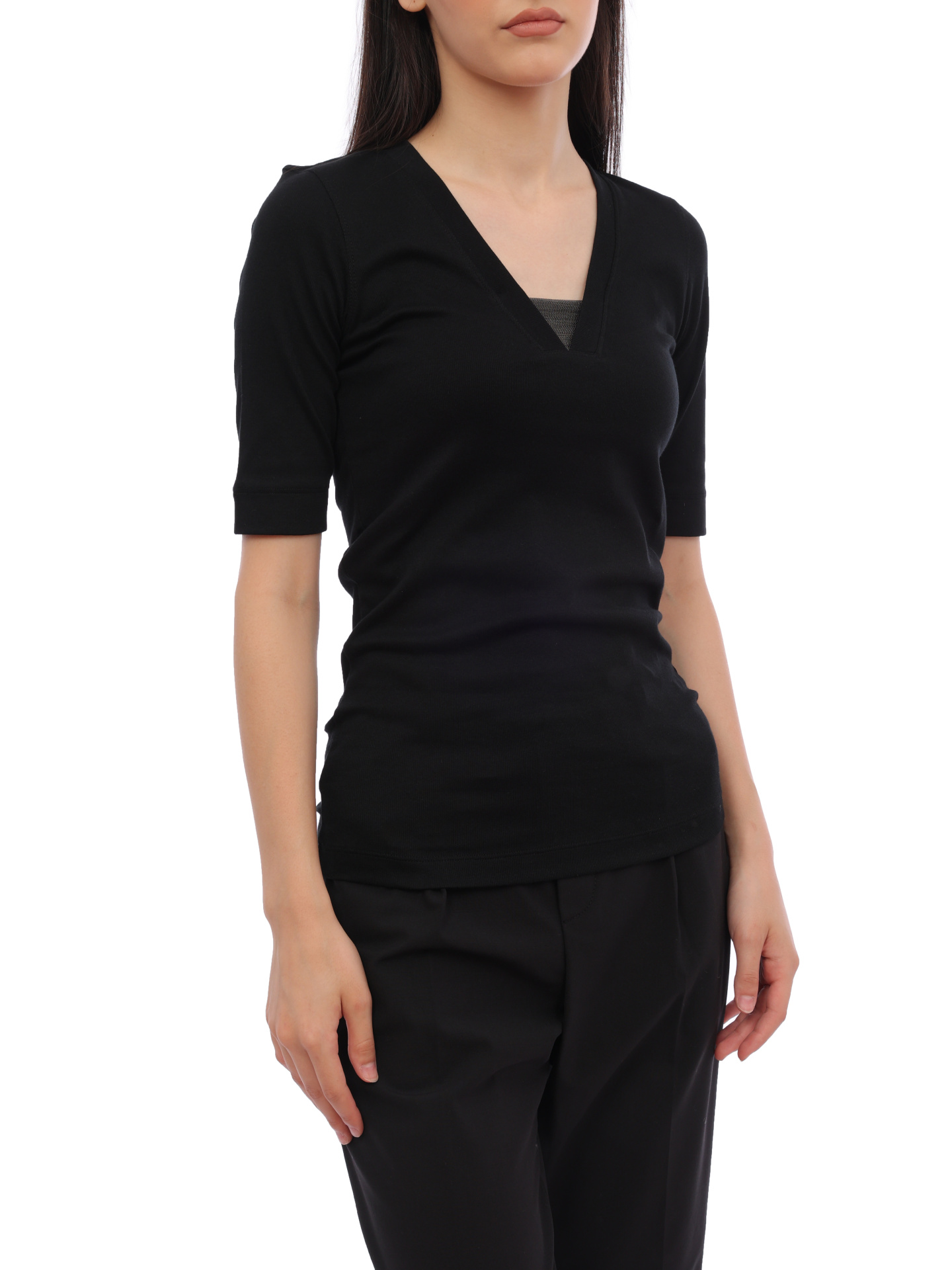 Футболка Brunello Cucinelli M0TC8EL692 C101 черная женская из хлопка — купить в интернет-магазине Verdistore