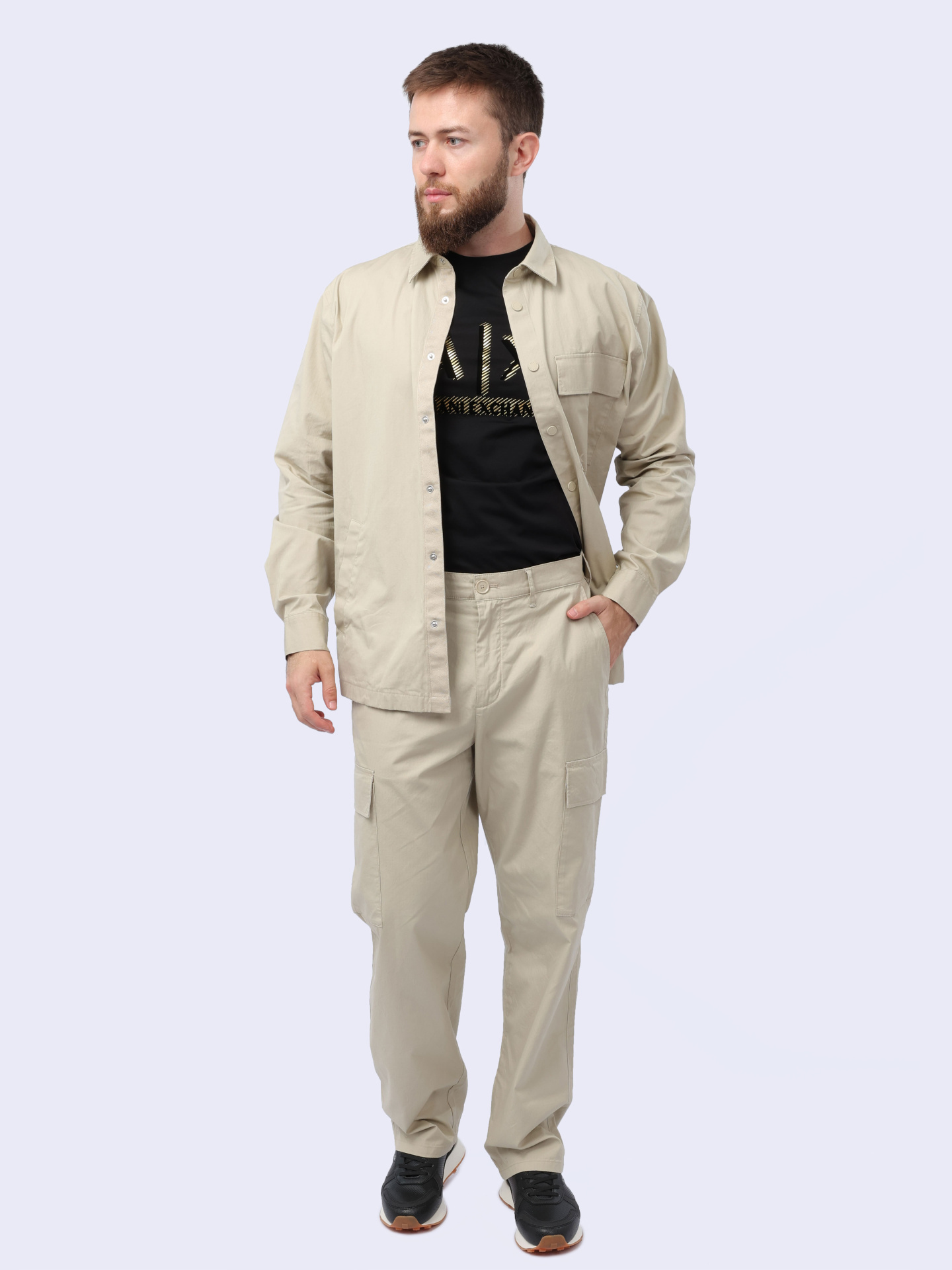 Рубашка Armani Exchange 3DZС02 ZN3SZ 1795 бежевая мужская из хлопка — купить в интернет-магазине Verdistore