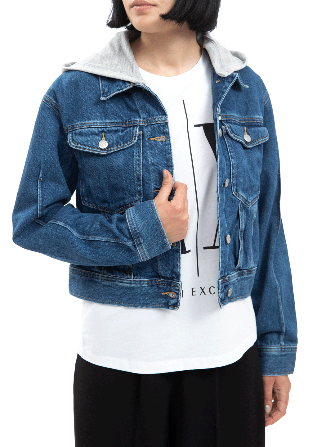 Куртка Armani Exchange 6GYB10 укороченная джинсовая с капюшоном — купить в интернет-магазине Verdistore