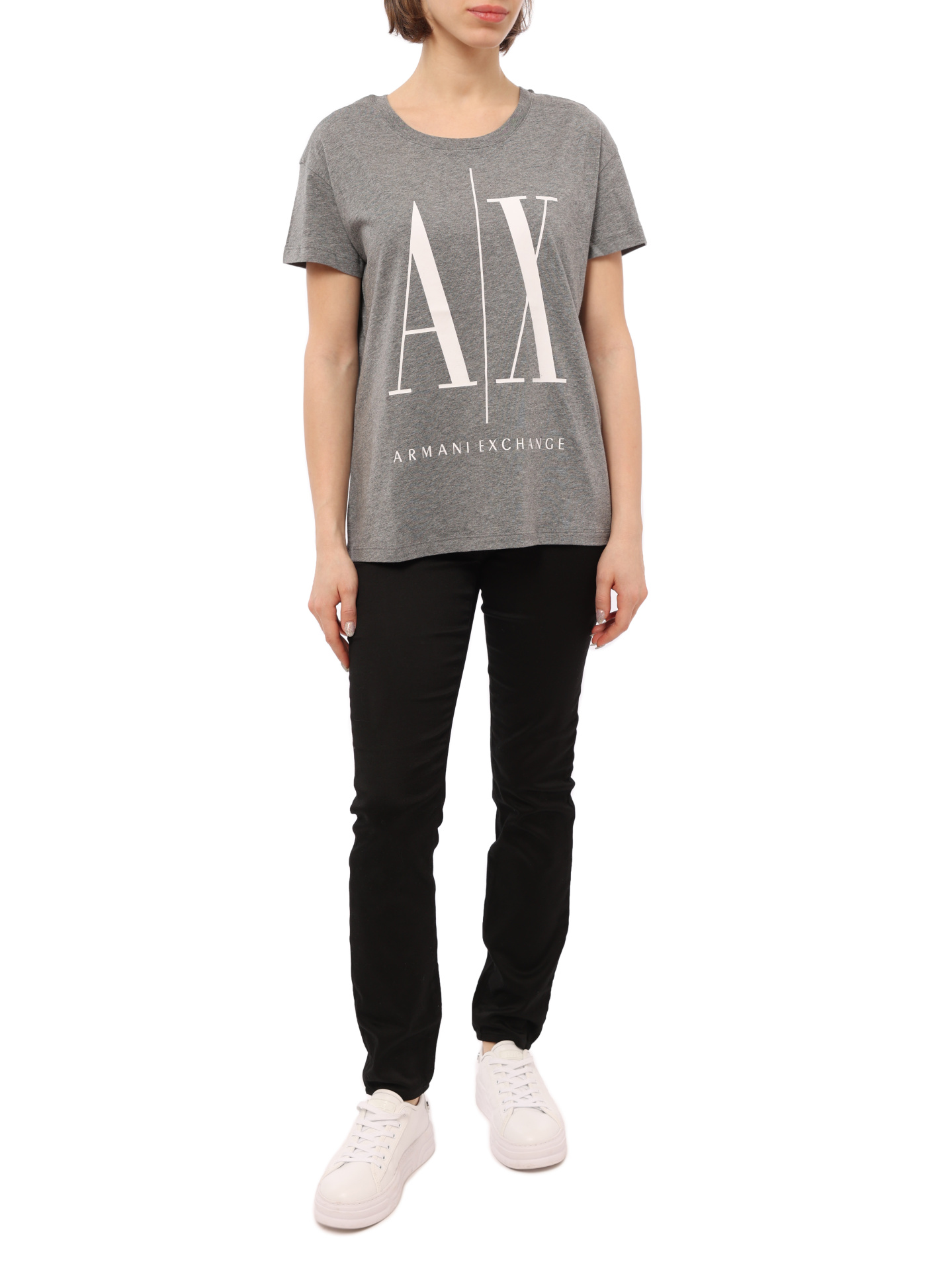 Футболка Armani Exchange 8NYTCX YJG3Z 3930 серая женская с логотипом — купить в интернет-магазине Verdistore
