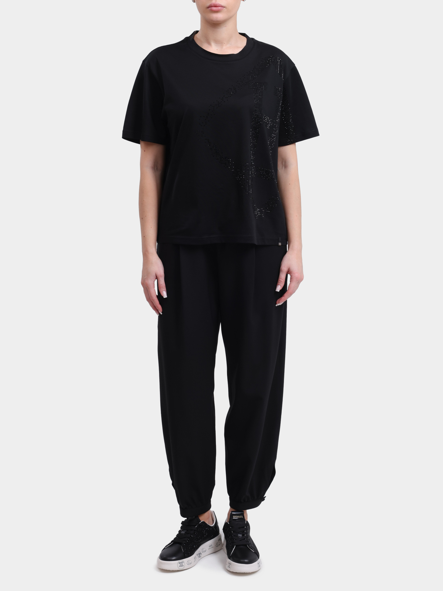 Футболка Herno JG000321D 52125 9393 черная женская с крупным принтом из страз — купить в интернет-магазине Verdistore